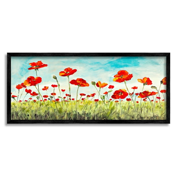 Stupell Industries Bright Red Poppies Meadow Painting Black Framed Art Print Wall Art, Design by Julie DeRice