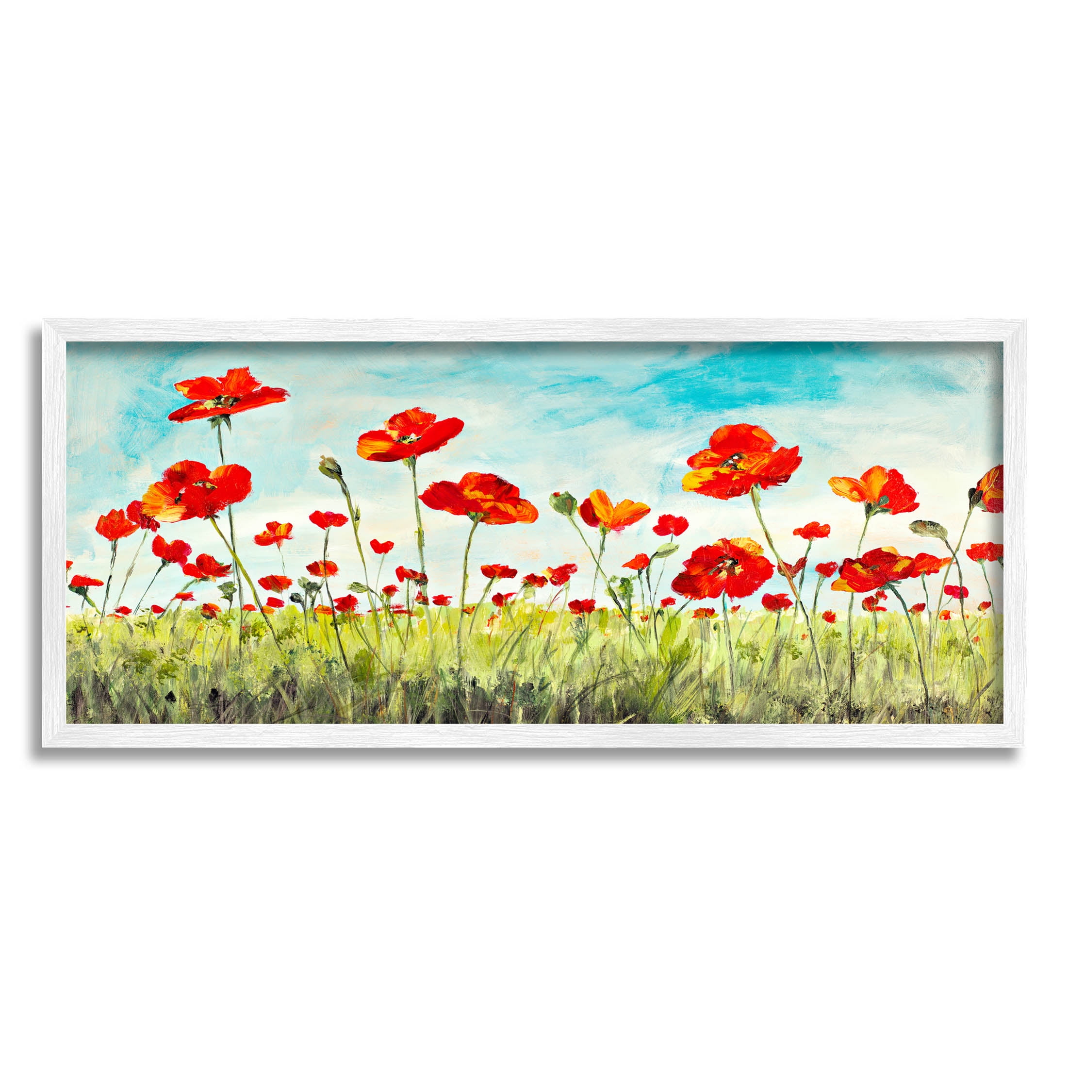 Stupell Industries Bright Red Poppies Meadow Painting White Framed Art Print Wall Art, Design by Julie DeRice