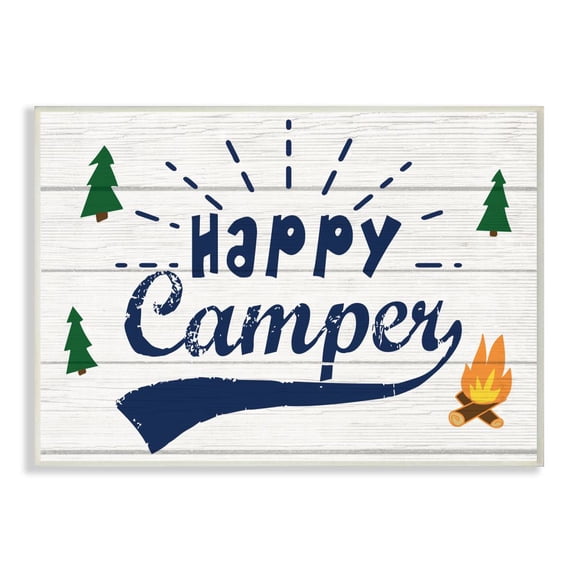 Stupell Industries Bright Rustic Sign Happy Camper Phrase Nature Activities Art for Kids Painting Unframed Art Print Wall Art, 13 x 19