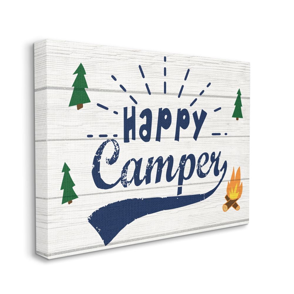 Stupell Industries Bright Rustic Sign Happy Camper Phrase Nature Activities Canvas Wall Art Design by Daphne Polselli
