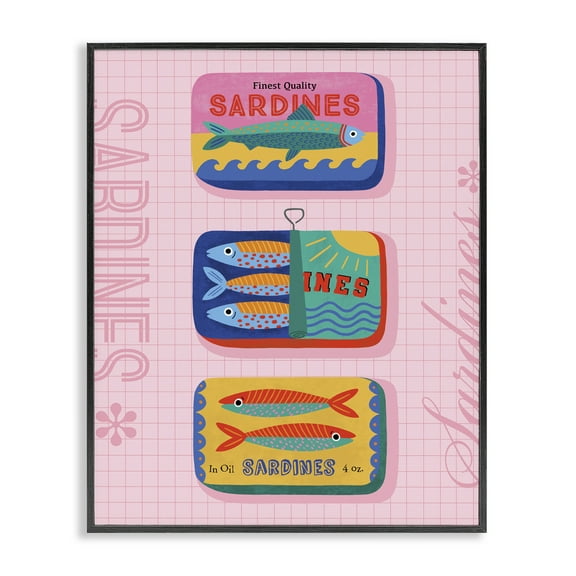 Stupell Industries Bright Sardine Can Designs Food & Beverage Painting Black Framed Art Print Wall Art, 11 x 14