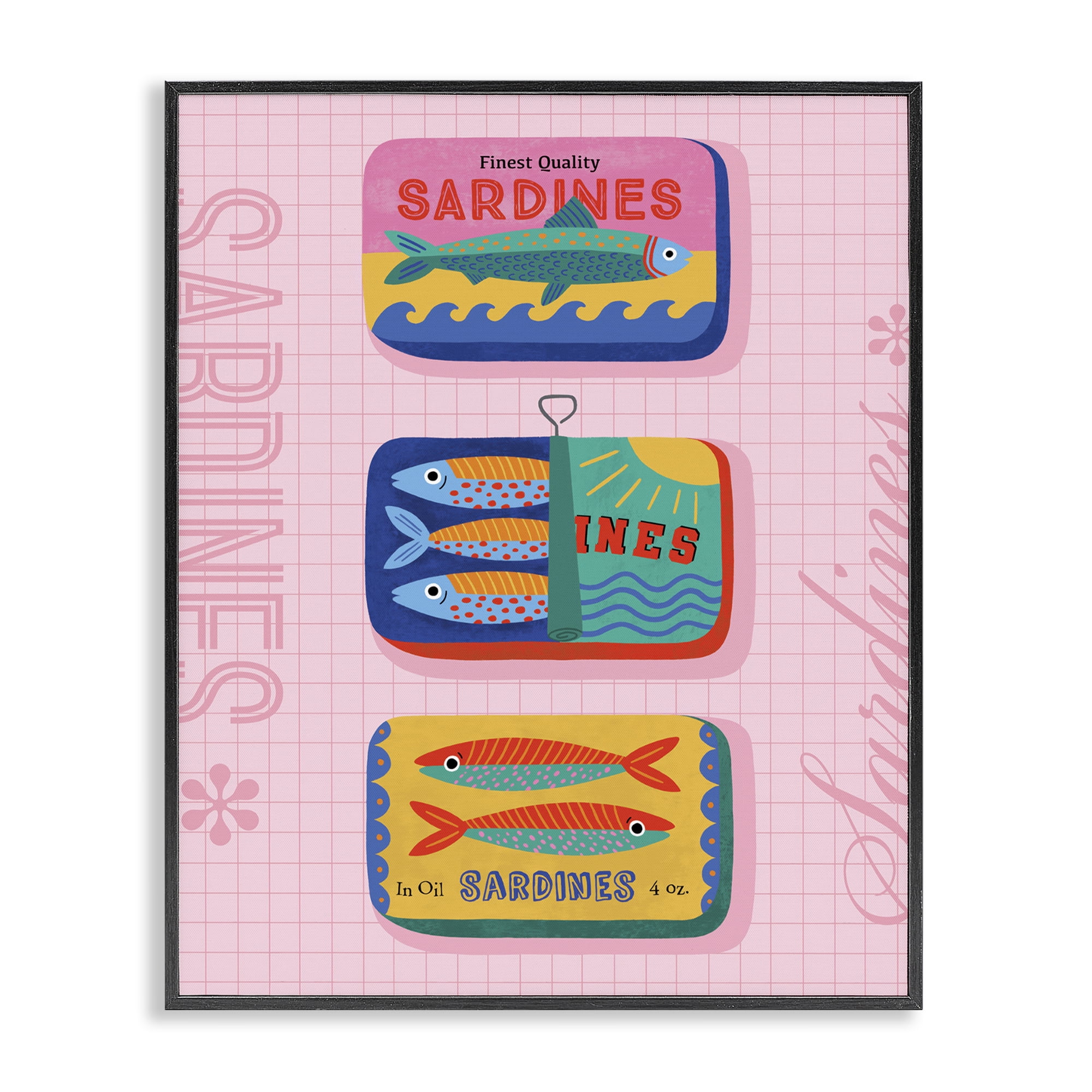 Stupell Industries Bright Sardine Can Designs Food & Beverage Painting Black Framed Art Print Wall Art, 16 x 20
