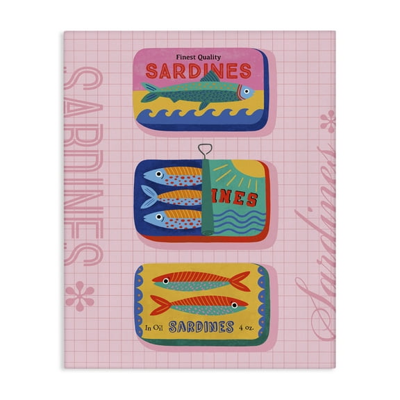 Stupell Industries Bright Sardine Can Designs Food & Beverage Painting Wrapped Canvas Art Print Wall Art, 16 x 20