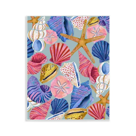Stupell Industries Bright Seashells Assortment Nautical & Beach Painting Unframed Art Print Wall Art, 11 x 14