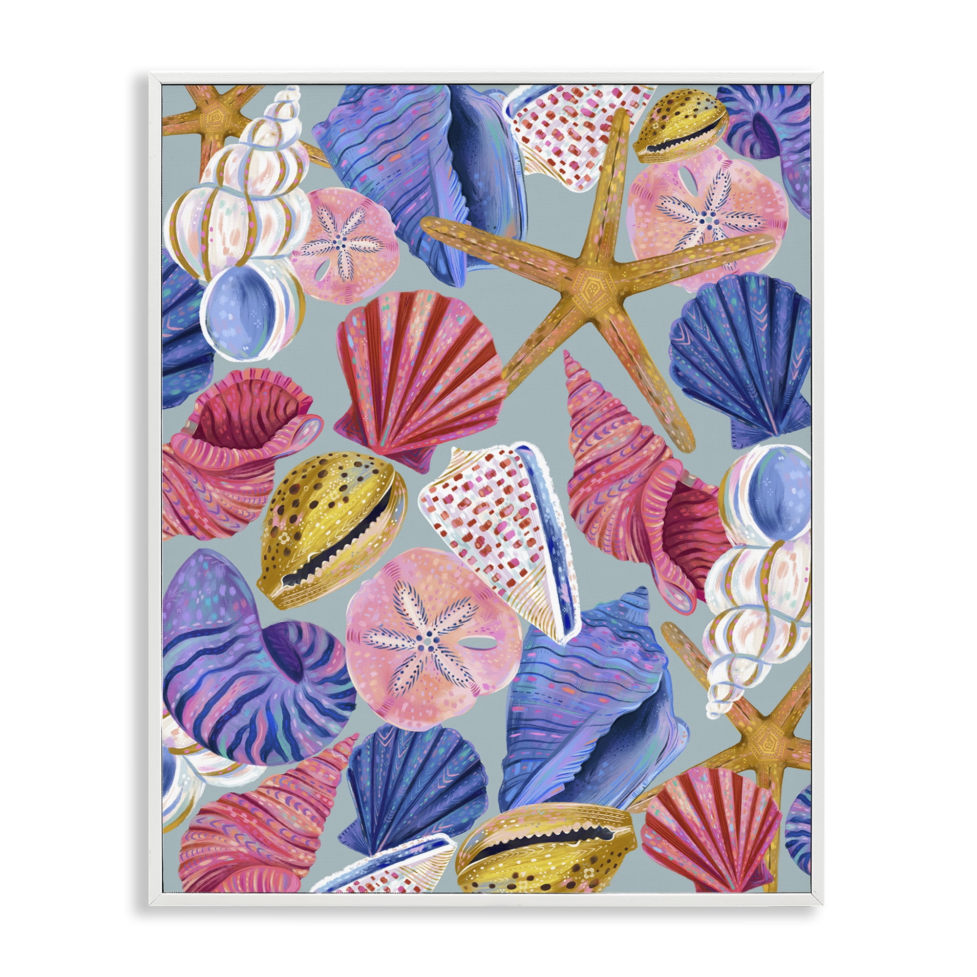 Stupell Industries Bright Seashells Assortment Nautical & Beach Painting White Framed Art Print Wall Art, 16 x 20