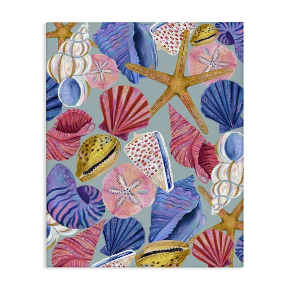 Stupell Industries Bright Seashells Assortment Nautical & Beach Painting Wrapped Canvas Art Print Wall Art, 24 x 30
