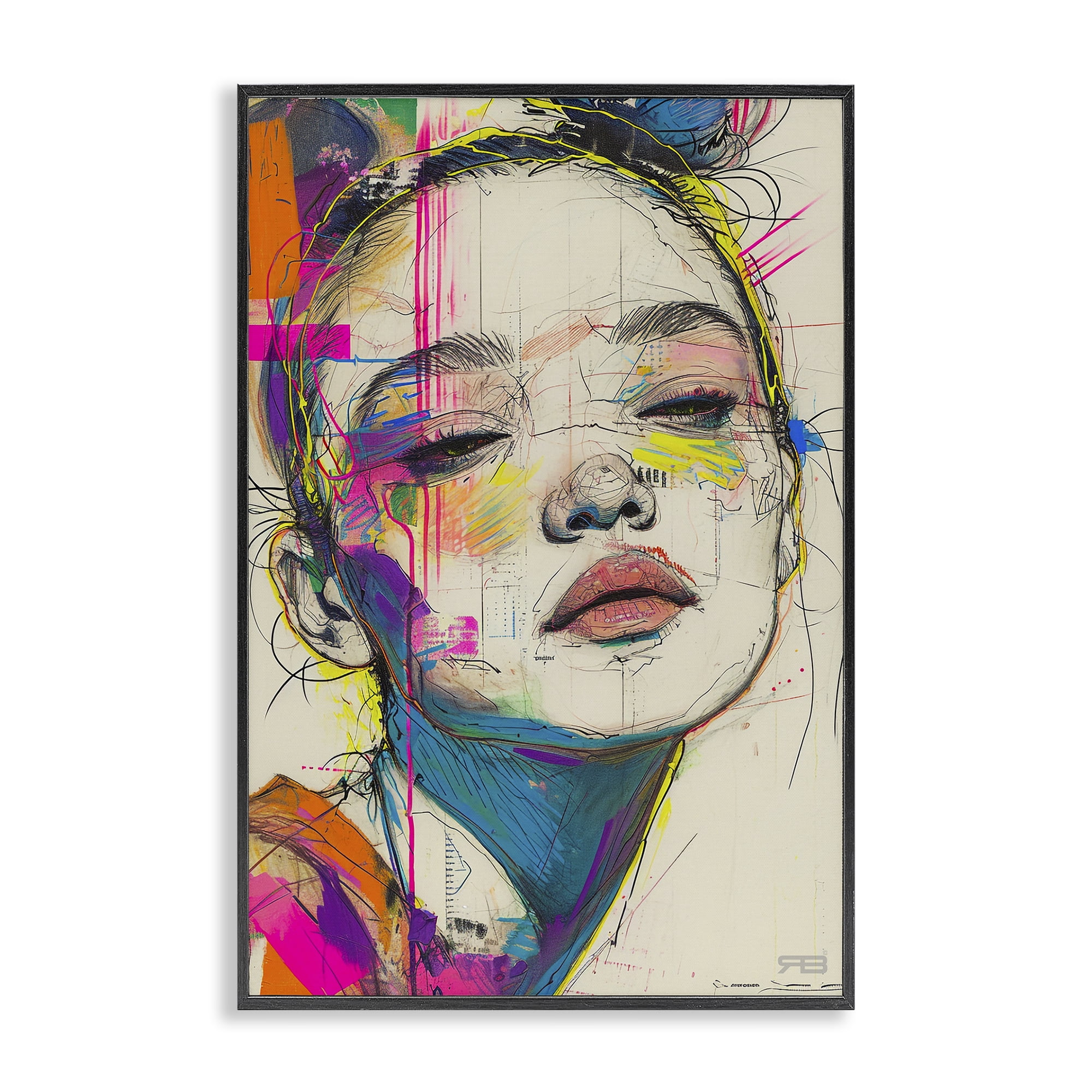 Stupell Industries Bright Sketch Visage Novelty Painting Black Framed Art Print Wall Art, 12 x 18
