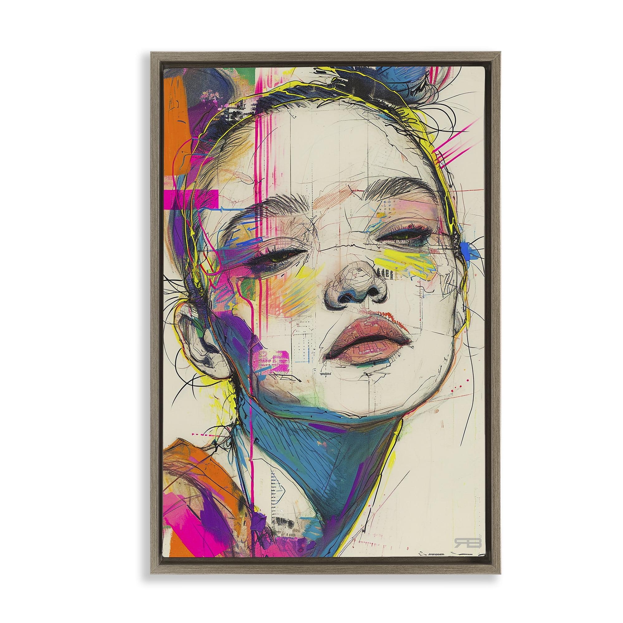 Stupell Industries Bright Sketch Visage Novelty Painting Brown Floater Framed Art Print Wall Art, 21 x 31