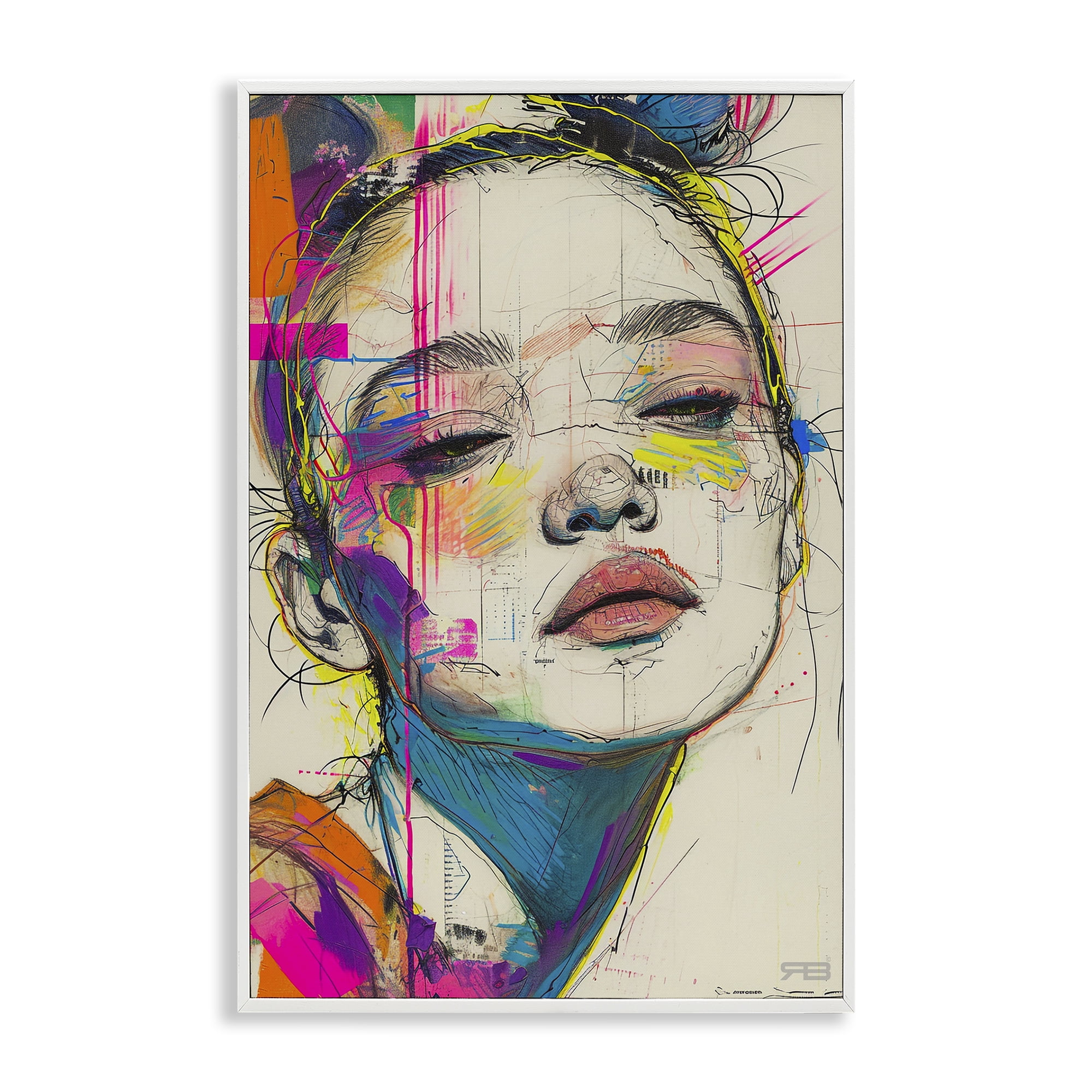 Stupell Industries Bright Sketch Visage Novelty Painting White Framed Art Print Wall Art, 20 x 30
