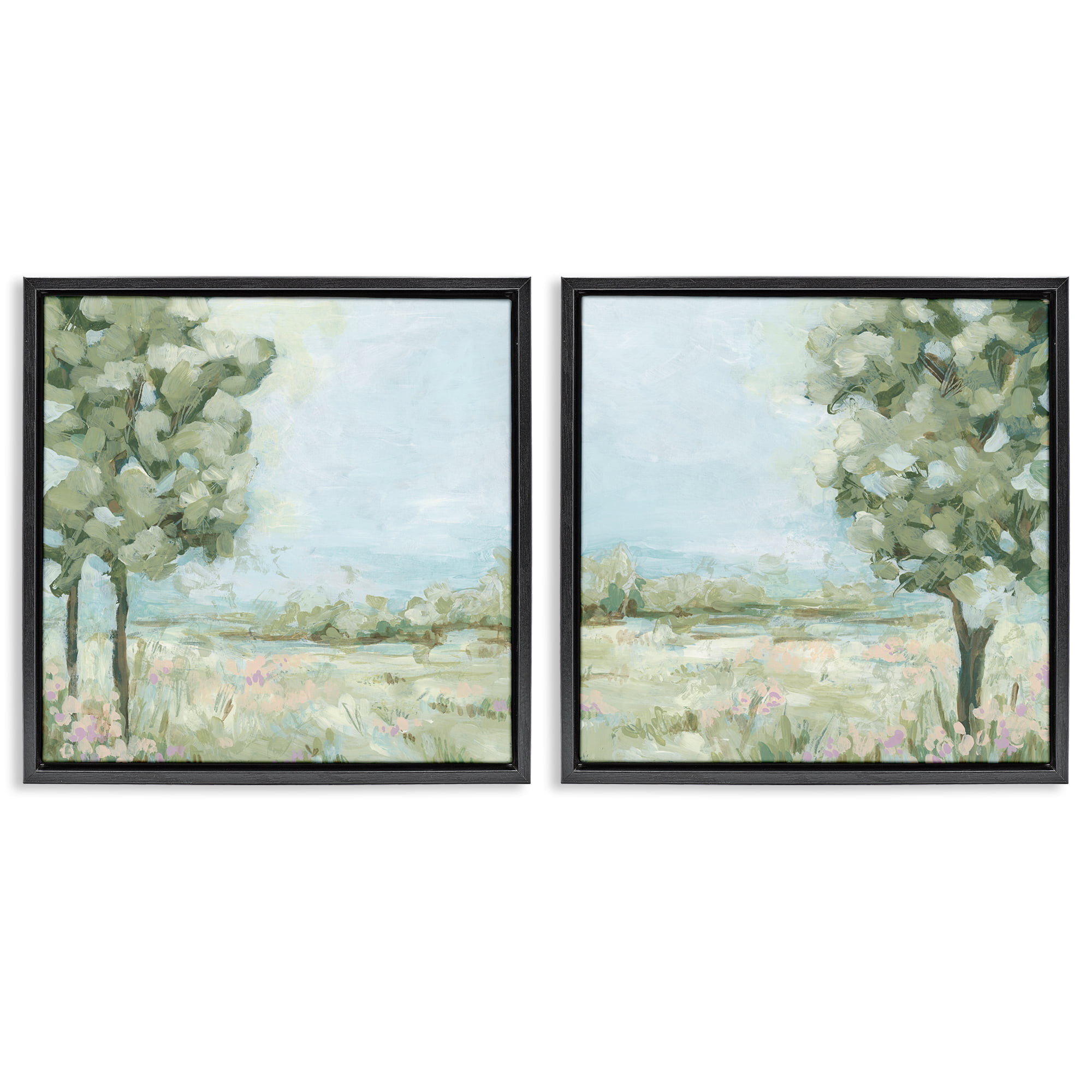 Stupell Industries Bright Spring Field Landscape Landscape & Nature Painting Black Floater Framed Canvas Art Print Wall Art, 25 x 25, Set of 2