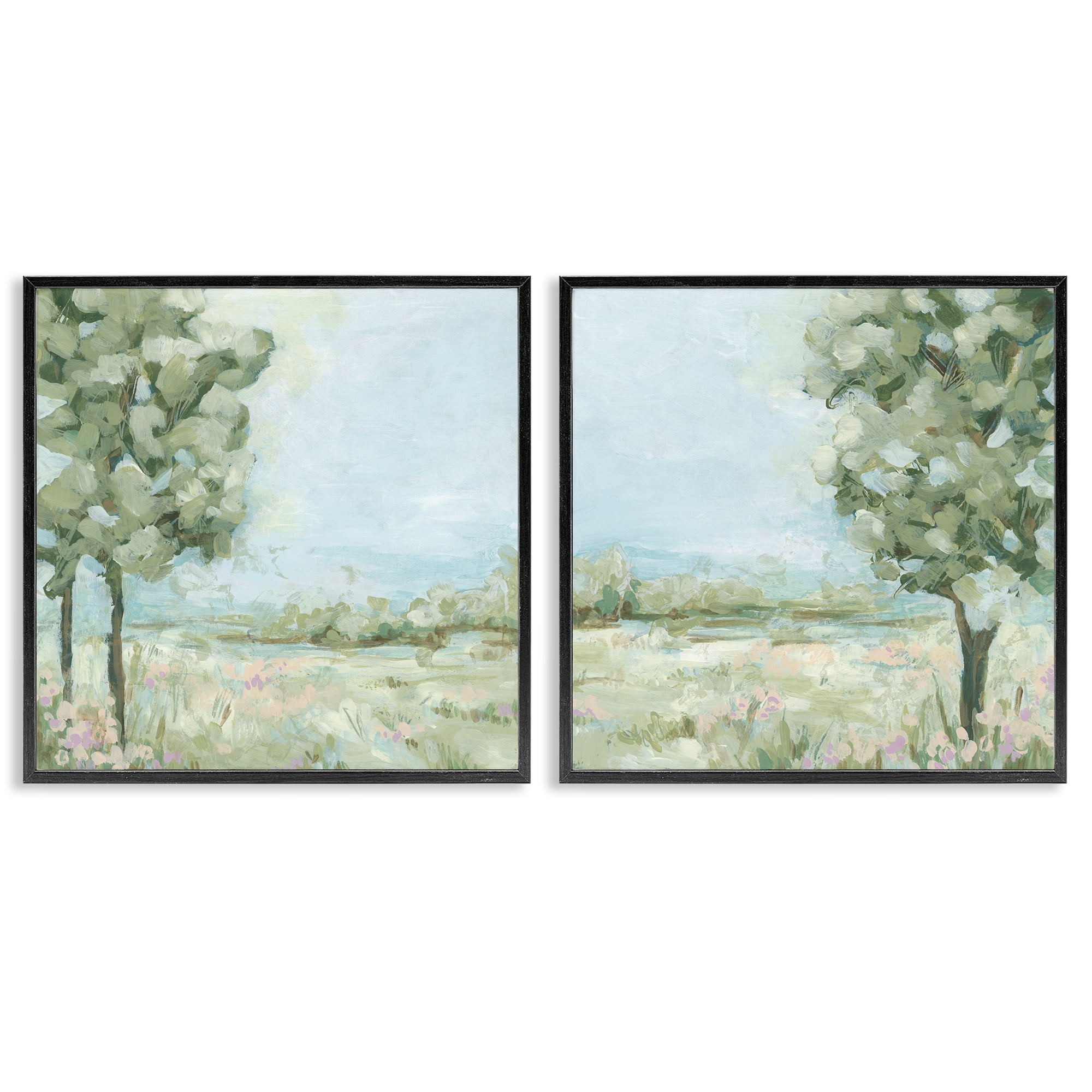 Stupell Industries Bright Spring Field Landscape Landscape & Nature Painting Black Framed Art Print Wall Art, 12 x 12, Set of 2