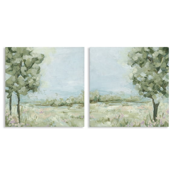 Stupell Industries Bright Spring Field Landscape Landscape & Nature Painting Wrapped Canvas Art Print Wall Art, 17 x 17, Set of 2