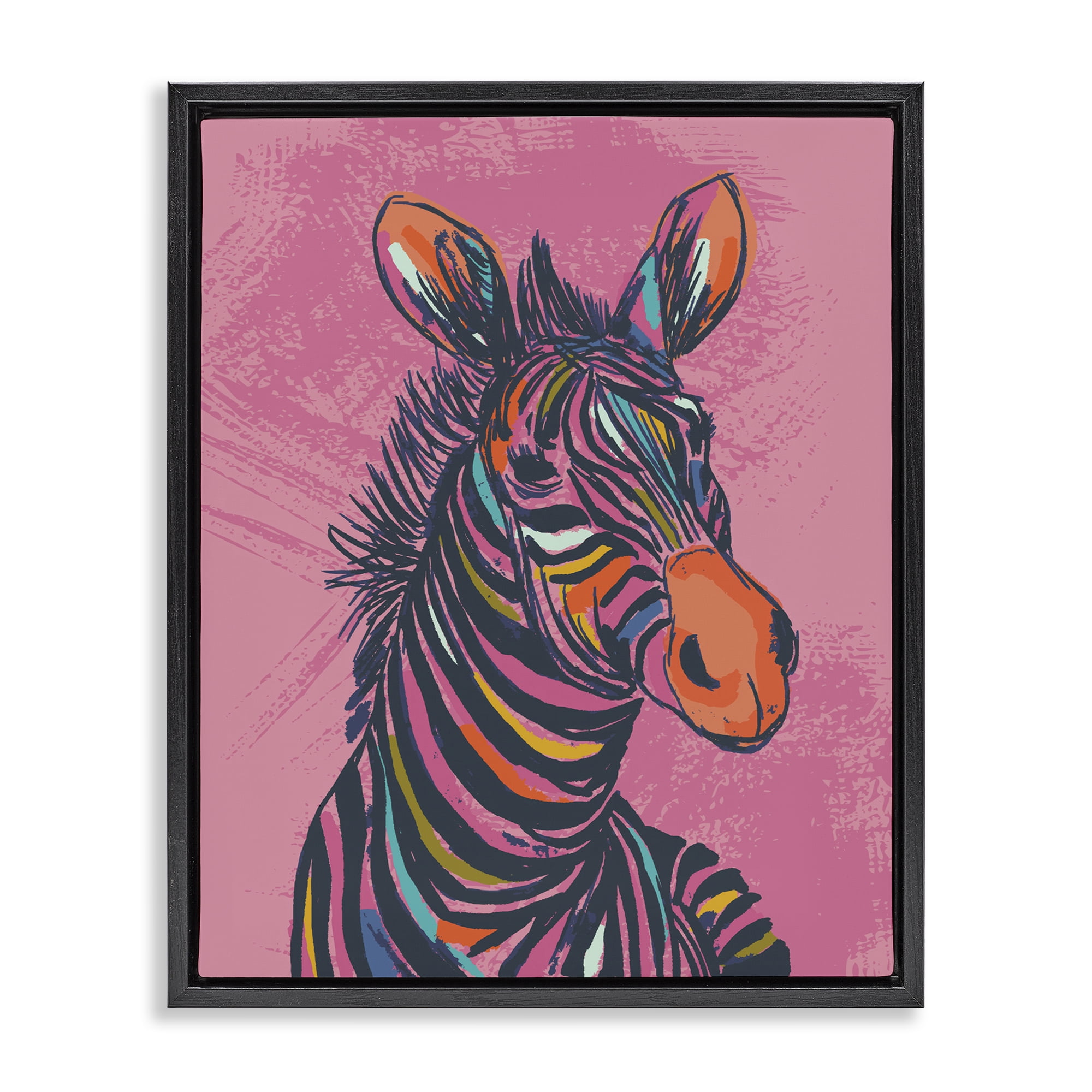Stupell Industries Bright Stripes Zebra Animals Painting Black Floater Framed Canvas Art Print Wall Art, 25 x 31