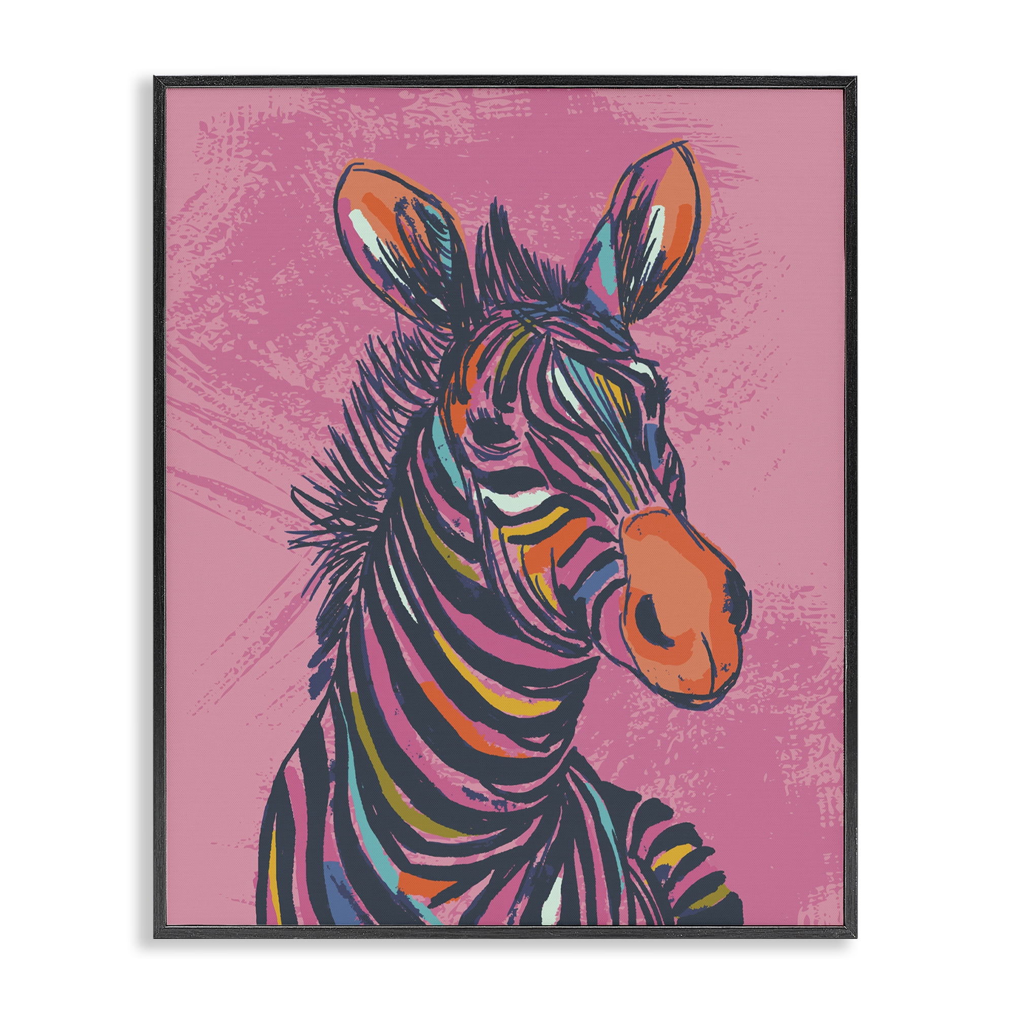 Stupell Industries Bright Stripes Zebra Animals Painting Black Framed Art Print Wall Art, 16 x 20