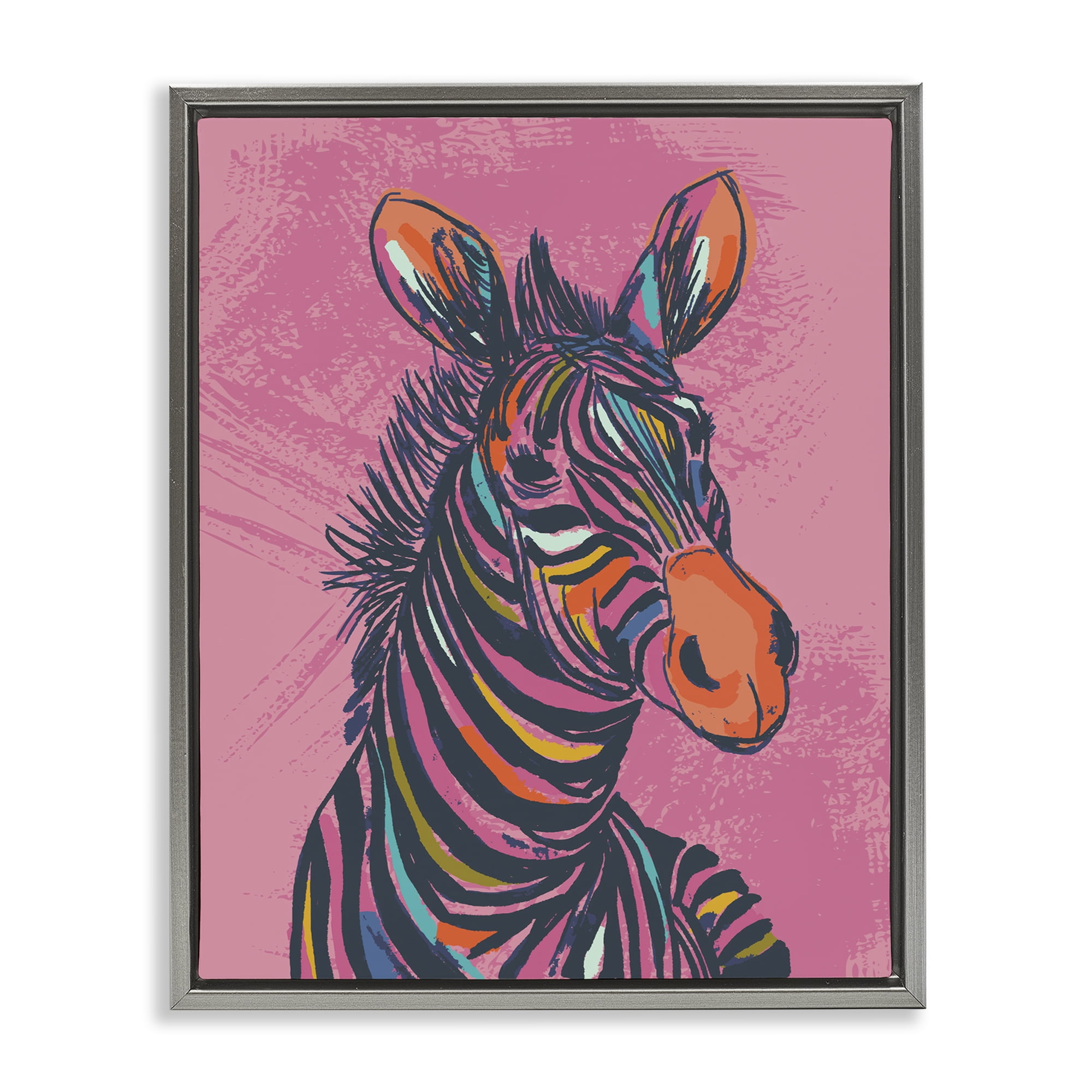 Stupell Industries Bright Stripes Zebra Animals Painting Gray Floater Framed Canvas Art Print Wall Art, 17 x 21