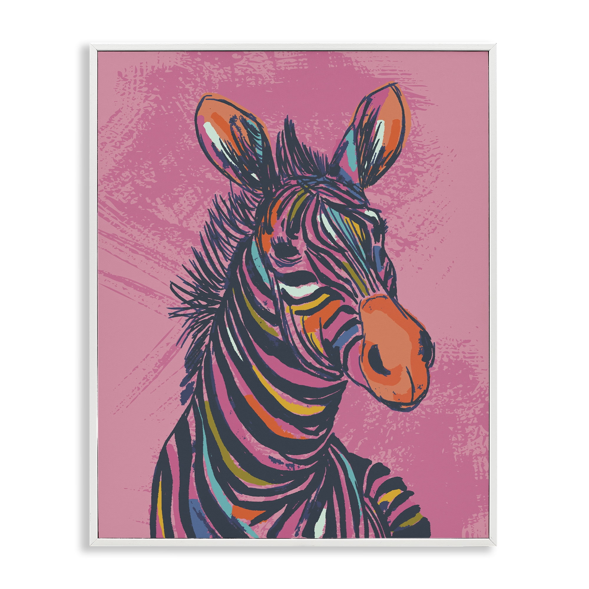 Stupell Industries Bright Stripes Zebra Animals Painting White Framed Art Print Wall Art, 11 x 14