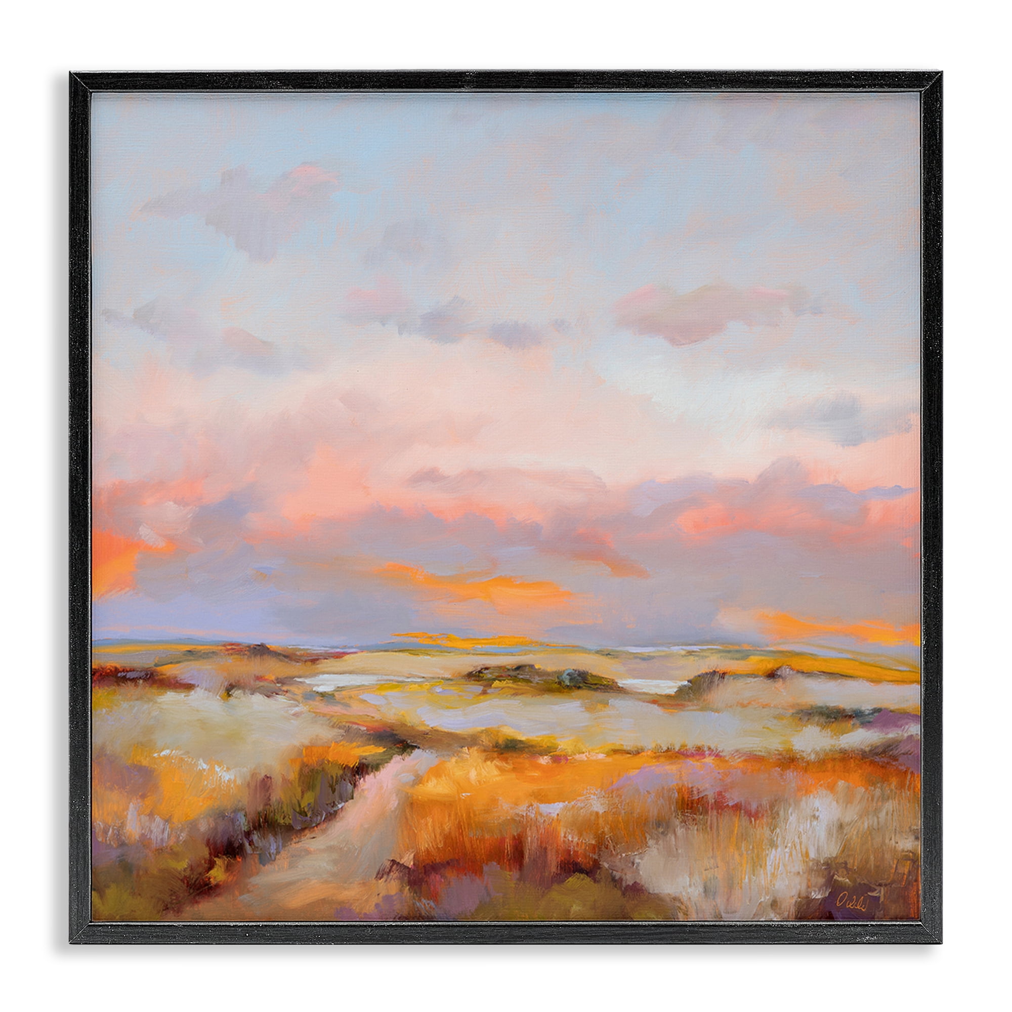 Stupell Industries Bright Sun Bleached Meadow Landscape & Nature Painting Black Framed Art Print Wall Art, 24 x 24