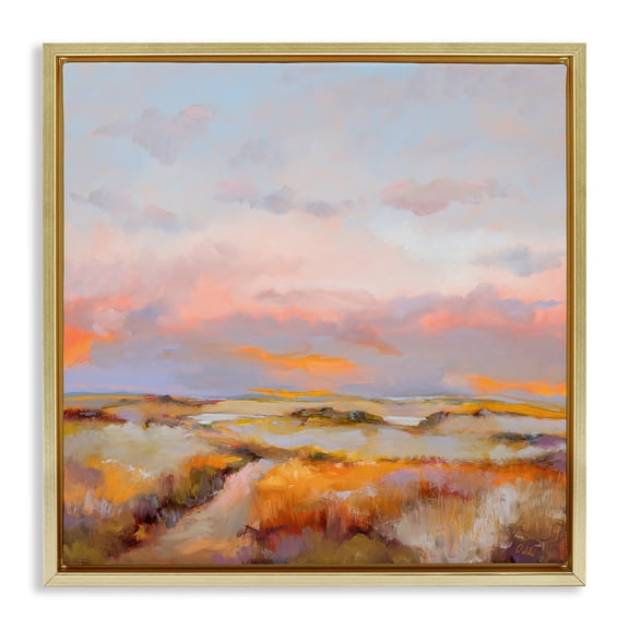 Stupell Industries Bright Sun Bleached Meadow Landscape & Nature Painting Gold Floater Framed Canvas Art Print Wall Art, 18 x 18