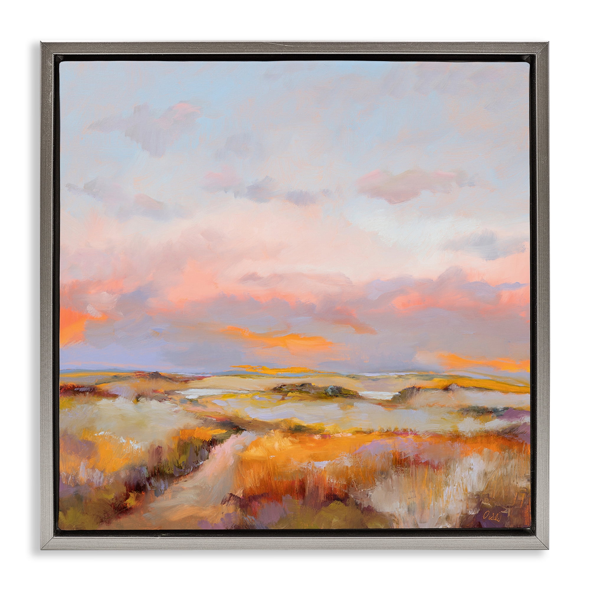 Stupell Industries Bright Sun Bleached Meadow Landscape & Nature Painting Gray Floater Framed Canvas Art Print Wall Art, 18 x 18