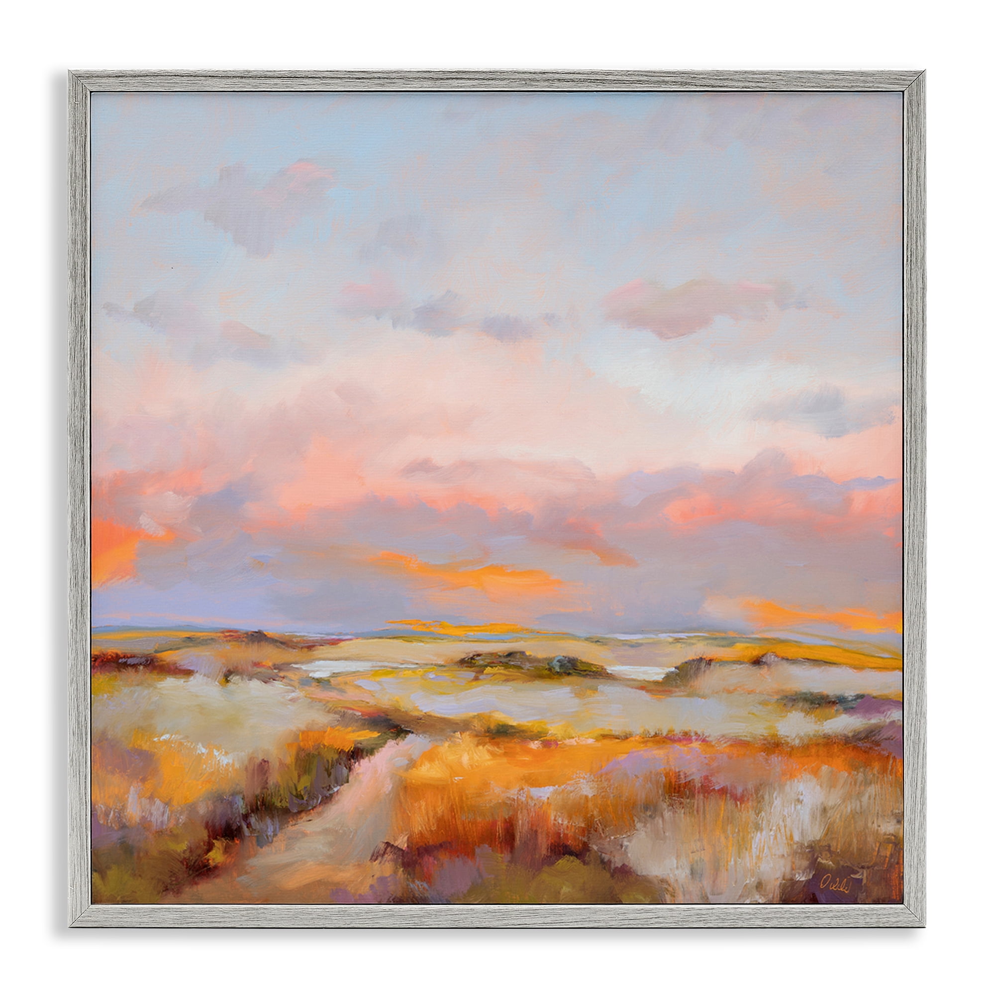 Stupell Industries Bright Sun Bleached Meadow Landscape & Nature Painting Gray Framed Art Print Wall Art, 17 x 17