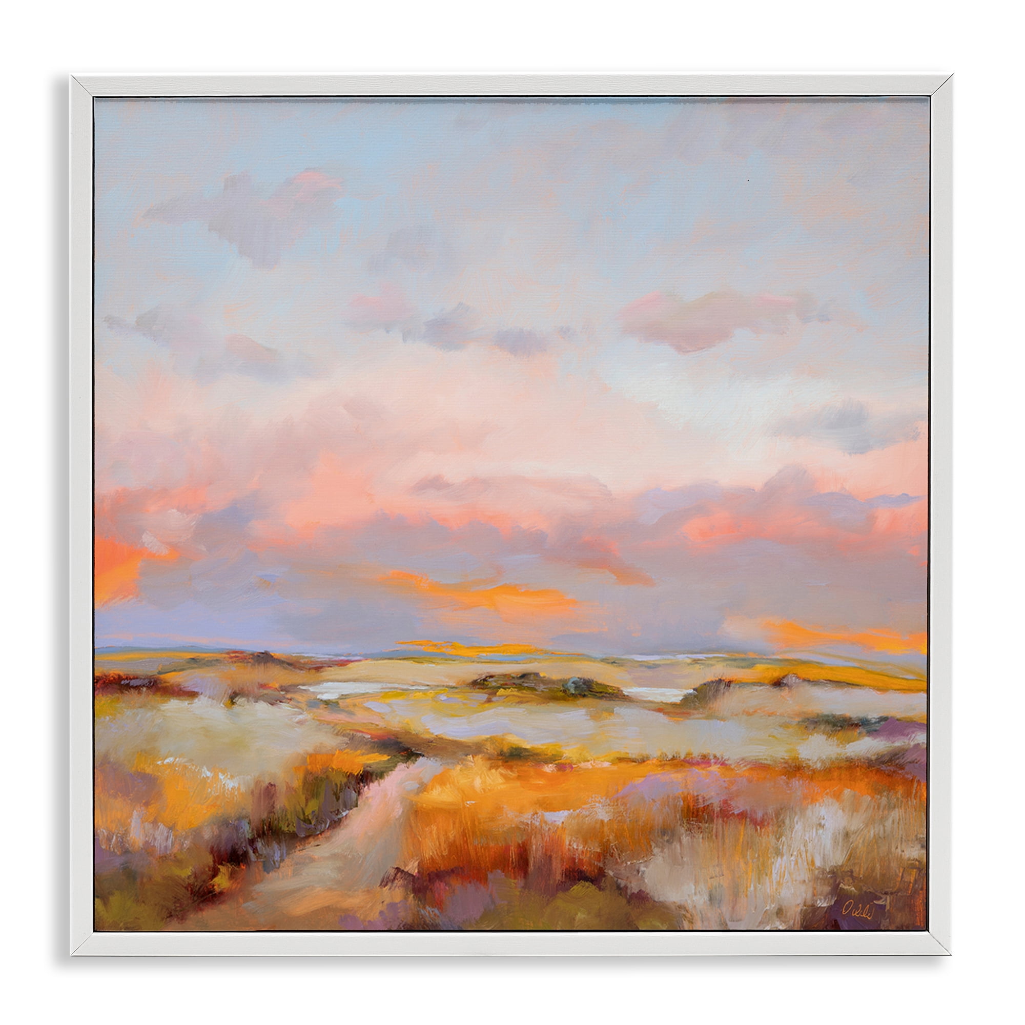 Stupell Industries Bright Sun Bleached Meadow Landscape & Nature Painting White Framed Art Print Wall Art, 12 x 12