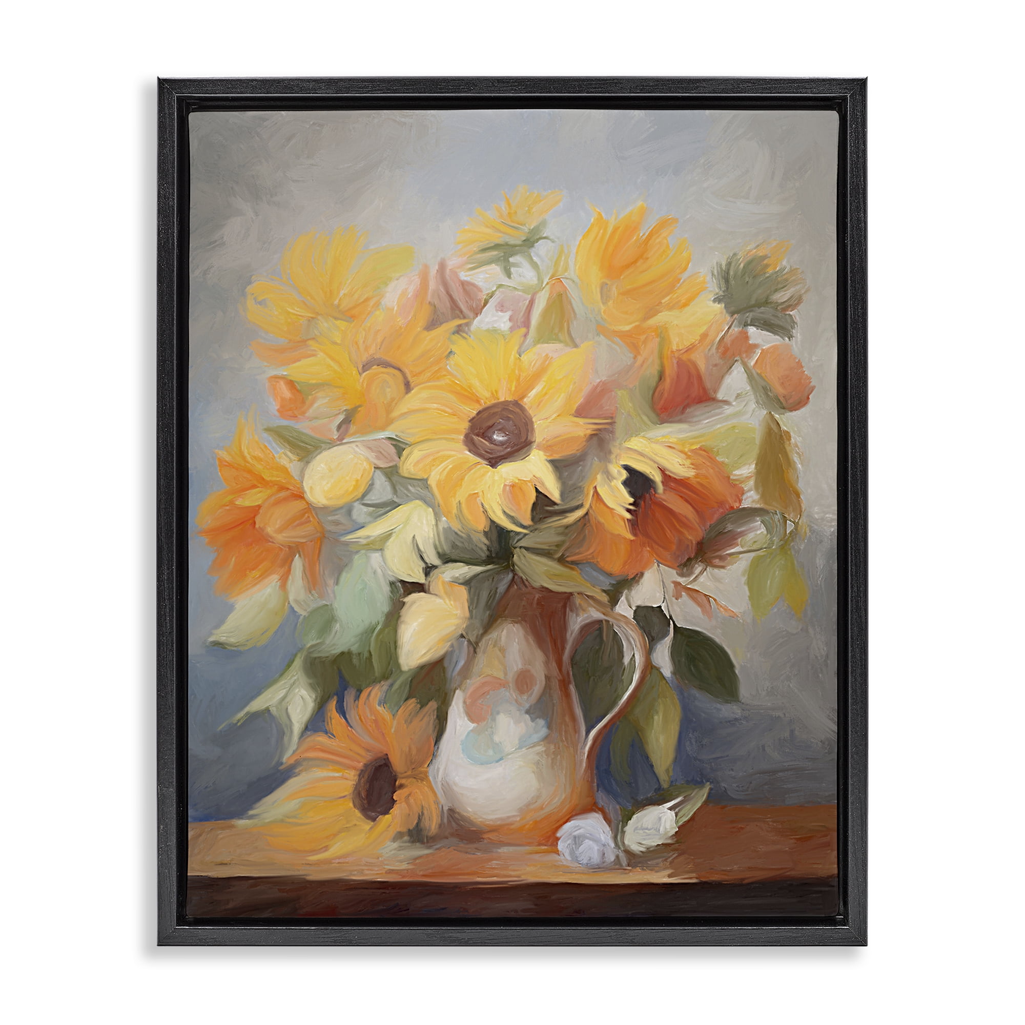 Stupell Industries Bright Sunflower Medley Botanical & Floral Painting Black Floater Framed Art Print Wall Art, 25 x 31