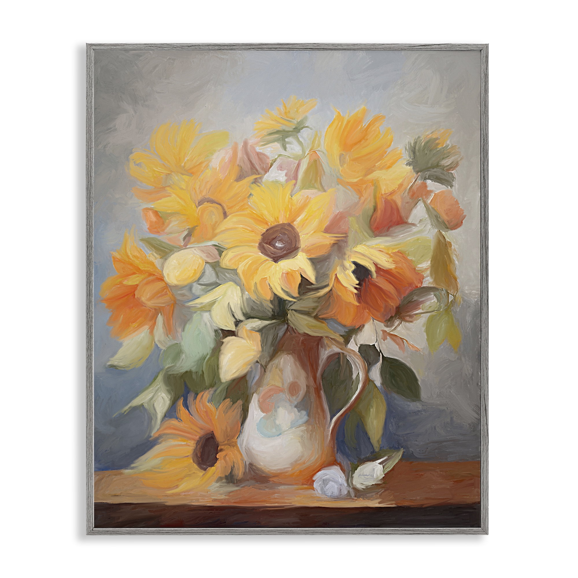 Stupell Industries Bright Sunflower Medley Botanical & Floral Painting Gray Framed Art Print Wall Art, 11 x 14