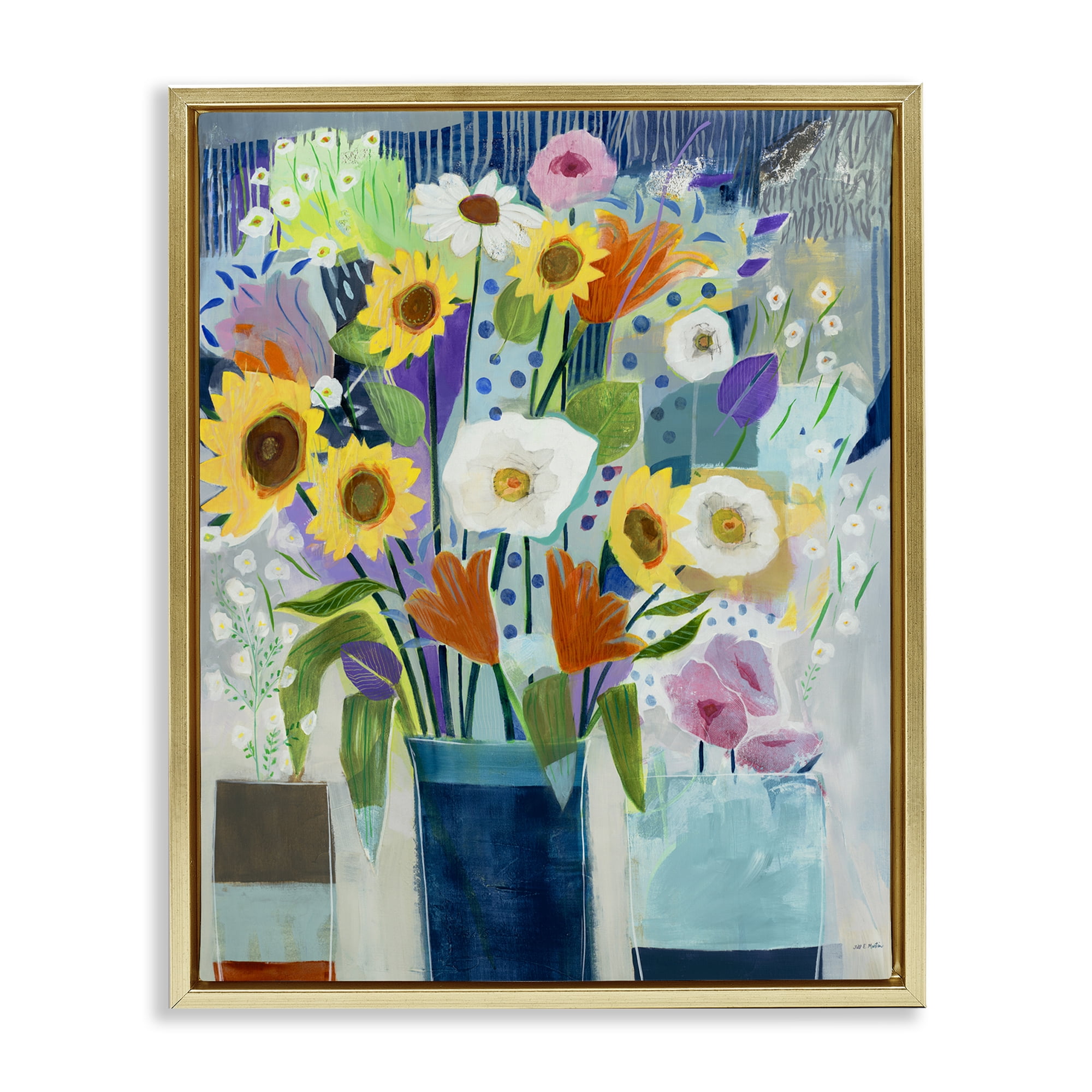 Stupell Industries Bright Sunflowers & Blooms Plants & Flowers Painting Gold Floater Framed Canvas Art Print Wall Art, 25 x 31