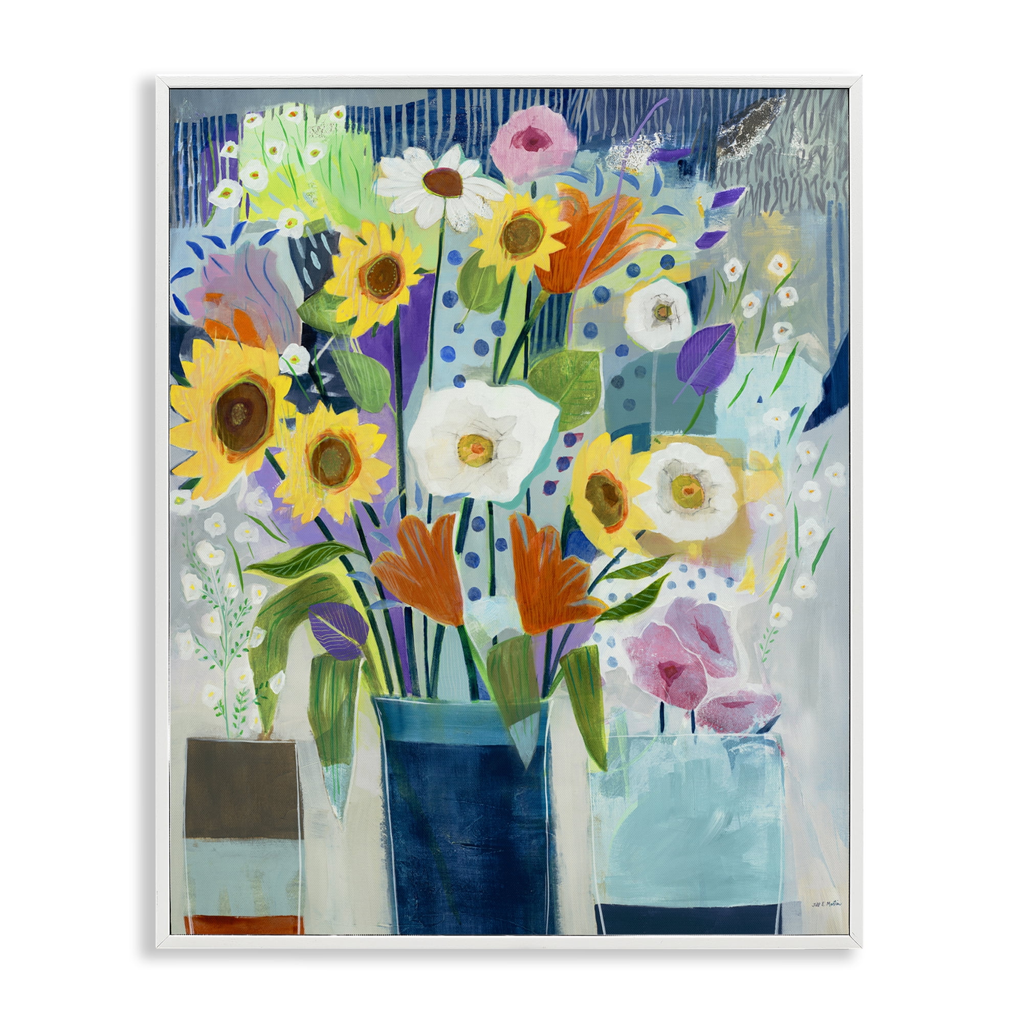 Stupell Industries Bright Sunflowers & Blooms Plants & Flowers Painting White Framed Art Print Wall Art, 11 x 14