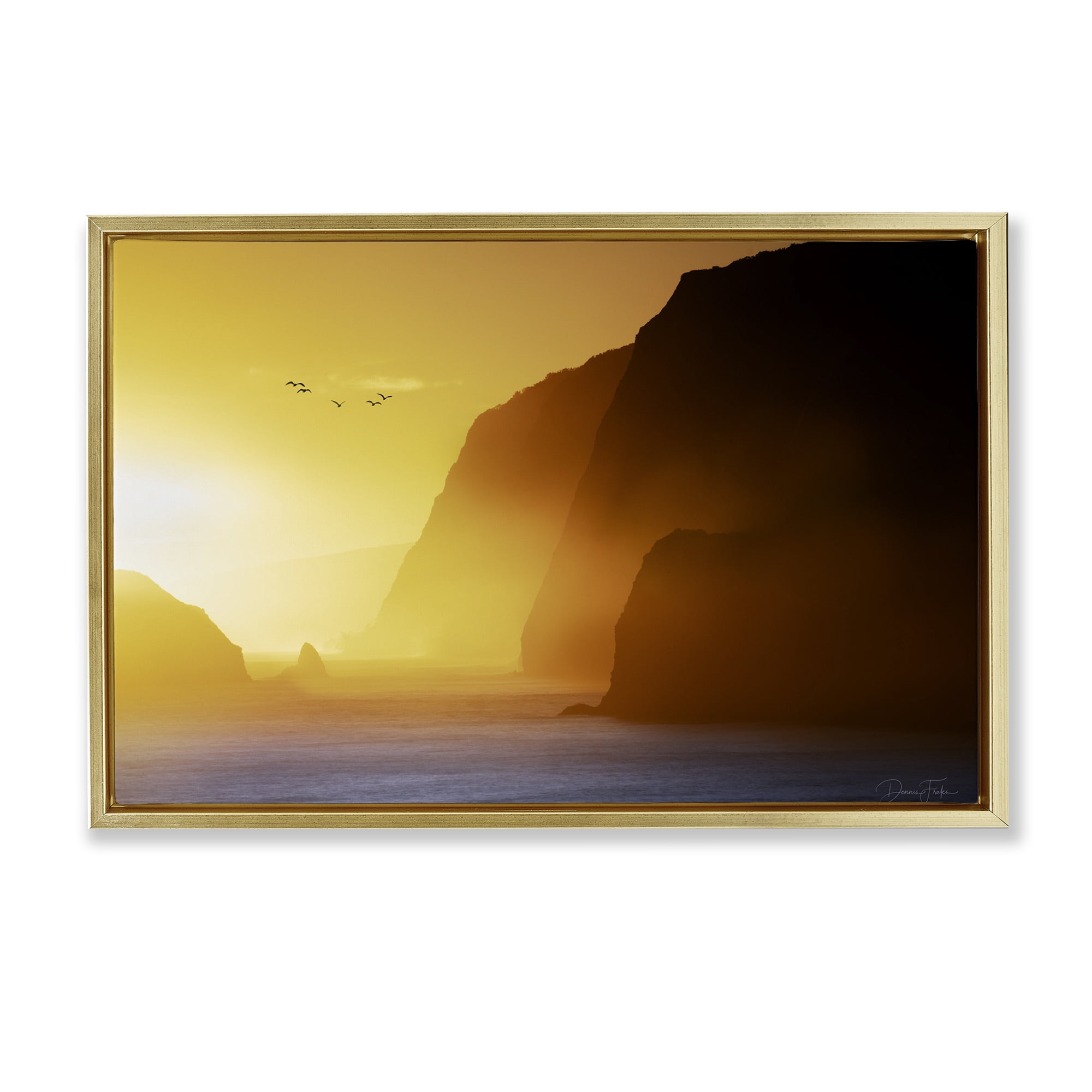 Stupell Industries Bright Sunlit Cliffs Landscape Photography Gold Floater Framed Canvas Art Print Wall Art, 31 x 21