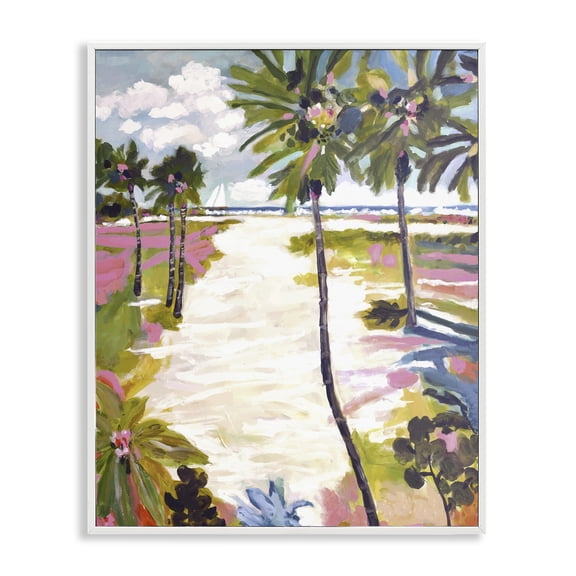 Stupell Industries Bright Sunlit Palm Trees White Framed Giclee Art design by Karen Fields, 14 x 11
