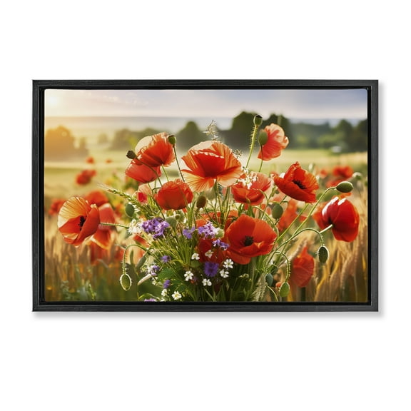 Stupell Industries Bright Sunlit Spring Meadow Plants & Flowers Painting Black Floater Framed Canvas Art Print Wall Art, 25 x 17