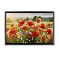 Stupell Industries Bright Sunlit Spring Meadow Plants & Flowers Painting Black Floater Framed Canvas Art Print Wall Art, 25 x 17