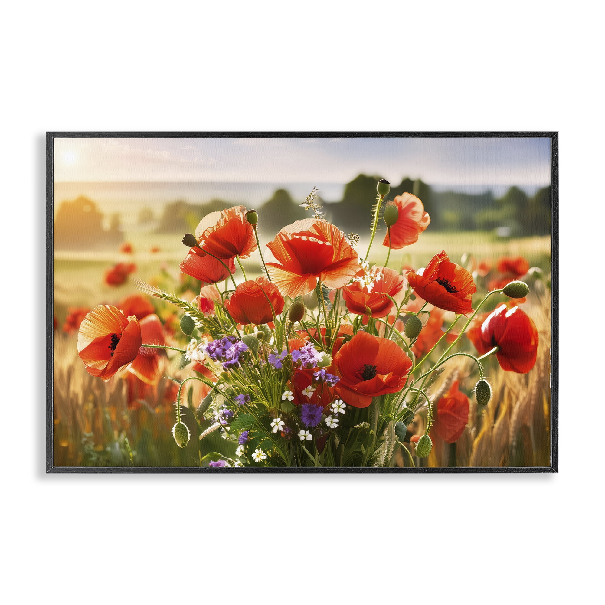 Stupell Industries Bright Sunlit Spring Meadow Plants & Flowers Painting Black Framed Art Print Wall Art, 18 x 12