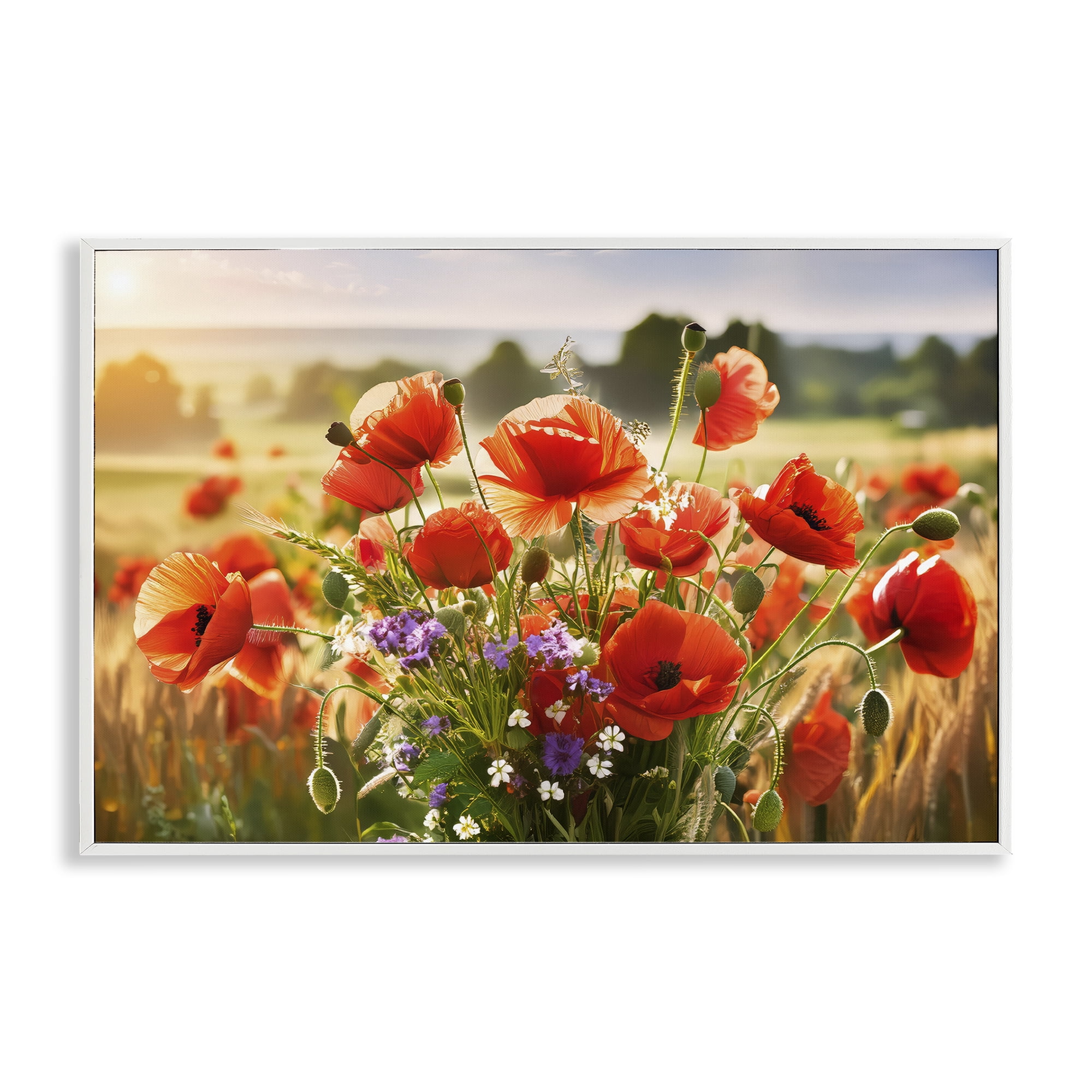 Stupell Industries Bright Sunlit Spring Meadow Plants & Flowers Painting White Framed Art Print Wall Art, 30 x 20