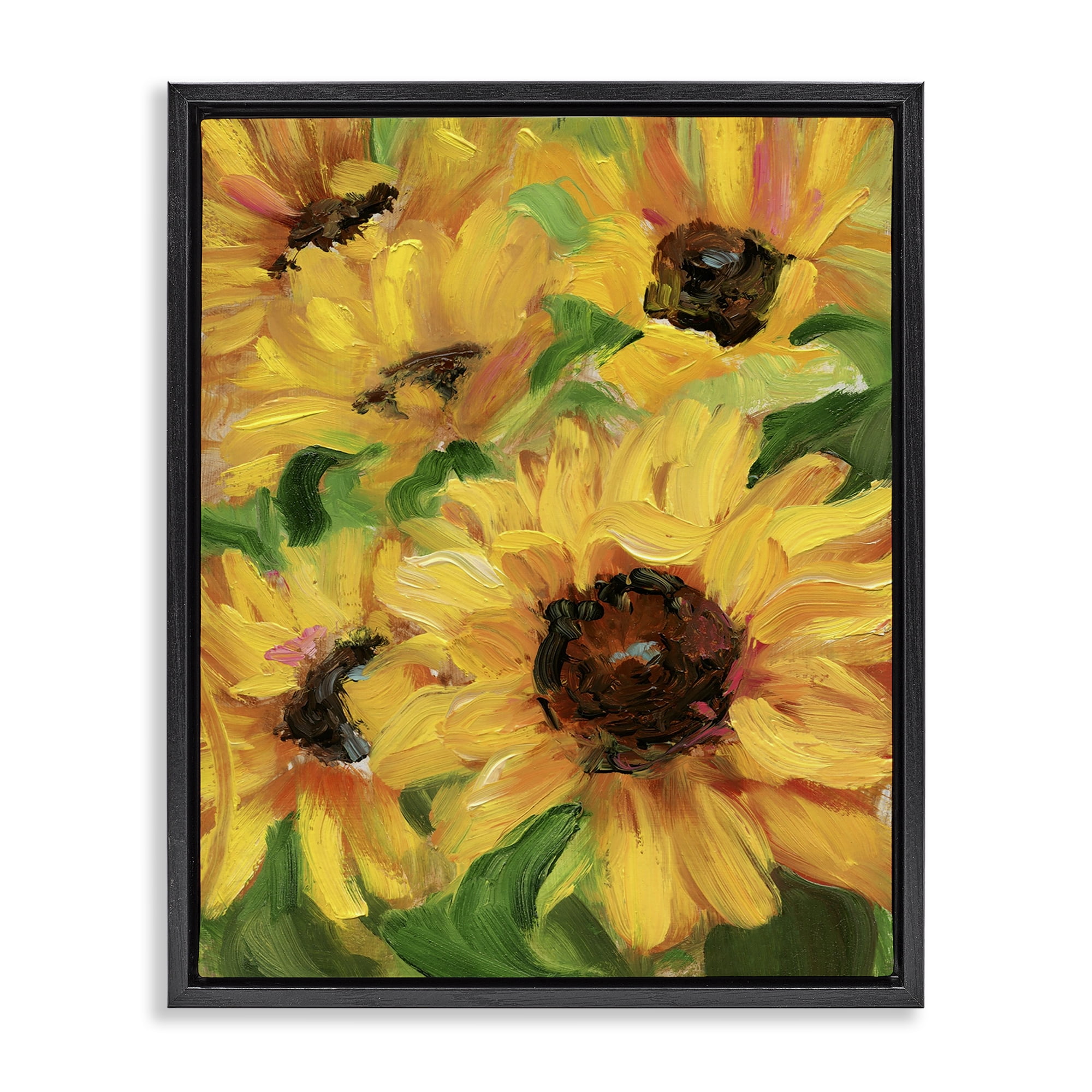 Stupell Industries Bright Sunny Sunflowers Botanical & Floral Painting Black Floater Framed Art Print Wall Art, 25 x 31