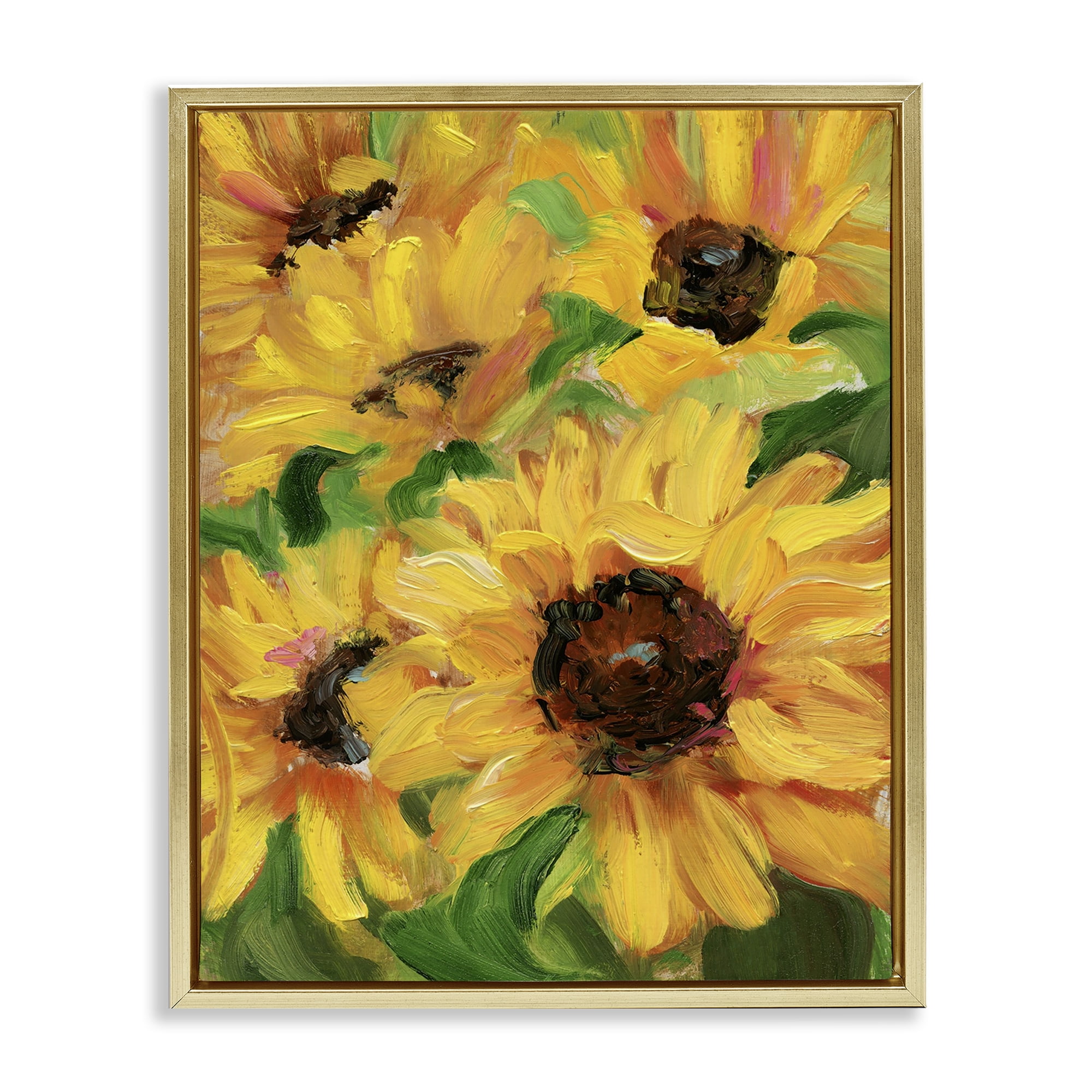 Stupell Industries Bright Sunny Sunflowers Botanical & Floral Painting Gold Floater Framed Art Print Wall Art, 25 x 31