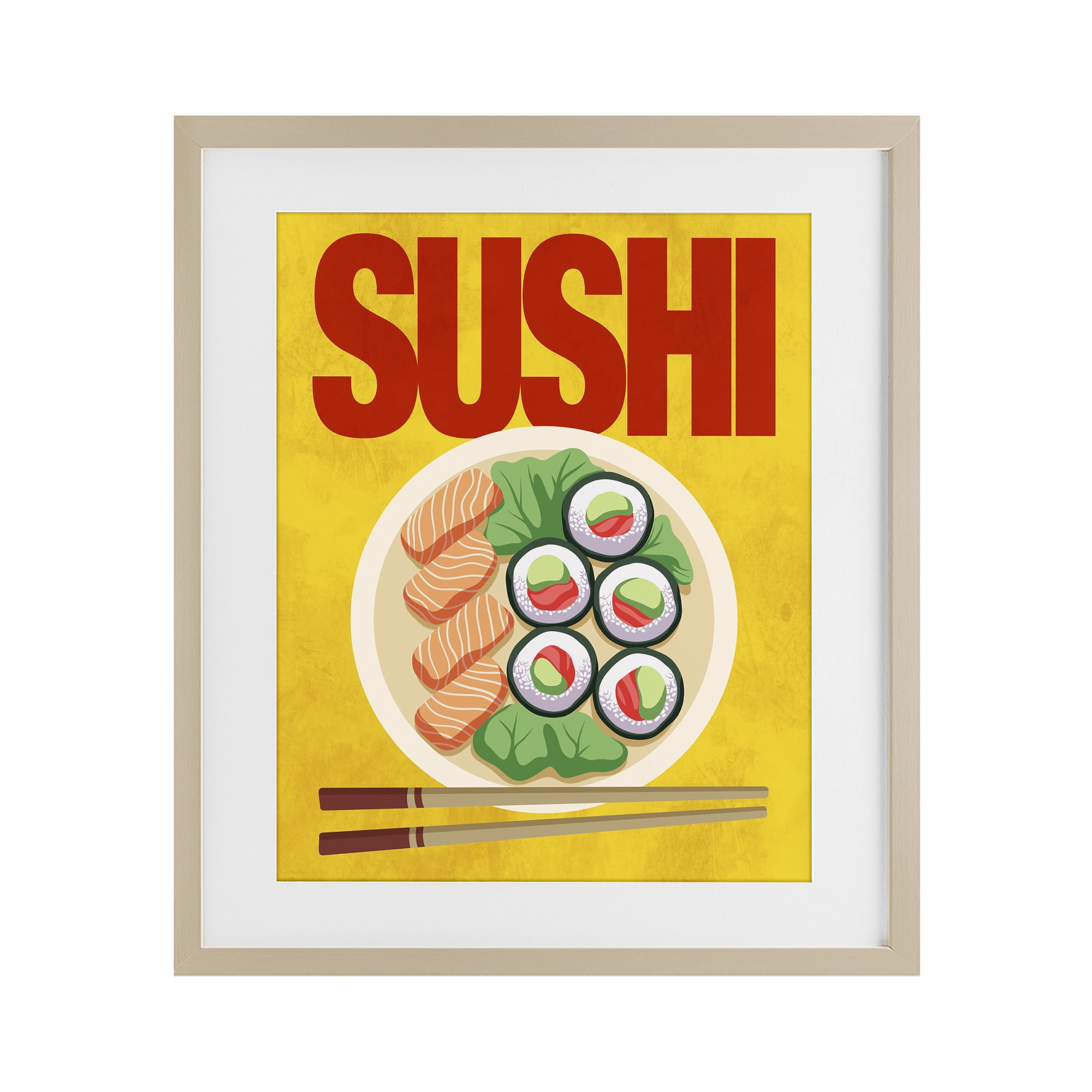 Stupell Industries Bright Sushi & Chopsticks Birch Framed Print Under Glass, design by Marcus Prime