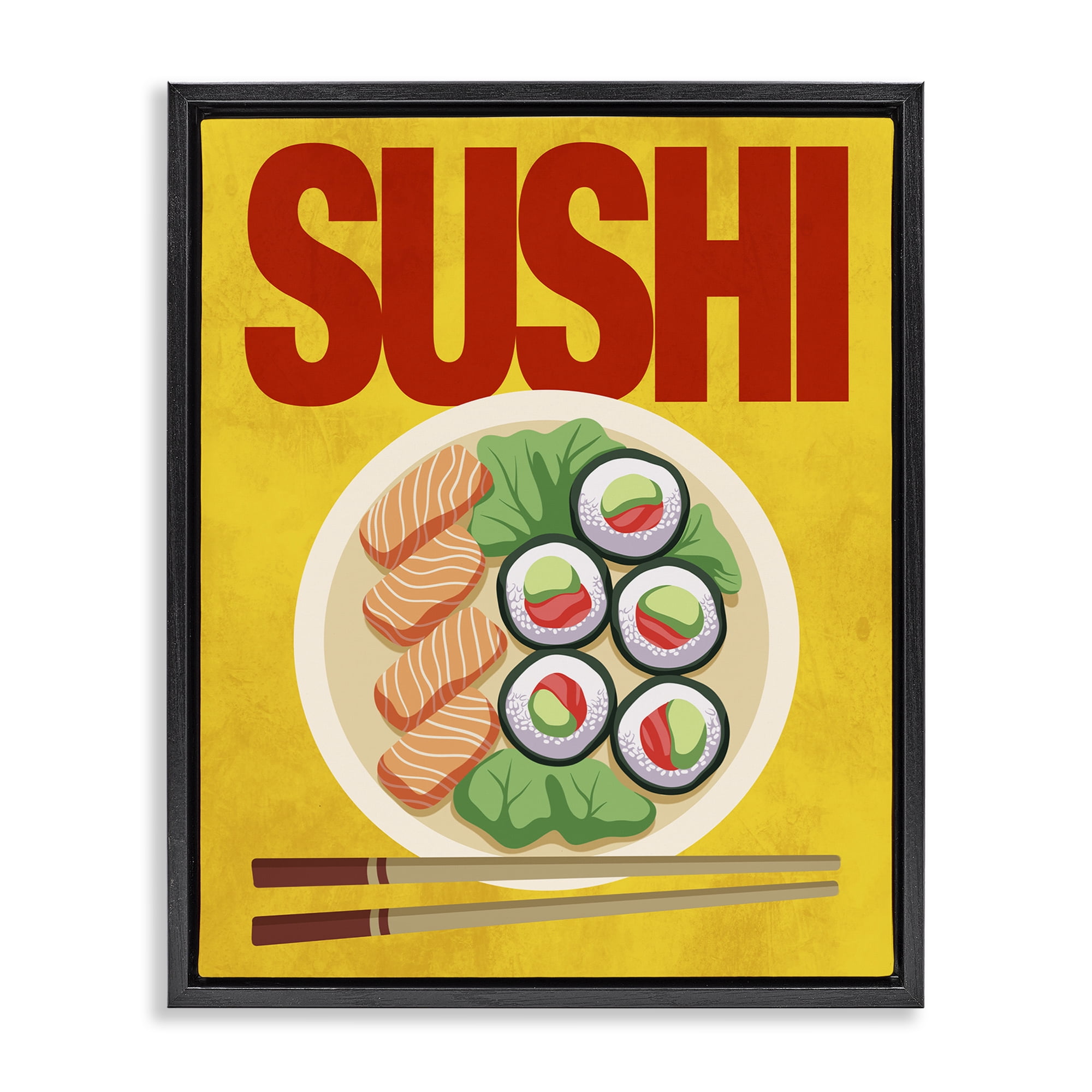 Stupell Industries Bright Sushi & Chopsticks Black Framed Floater Canvas Wall Art, design by Marcus Prime