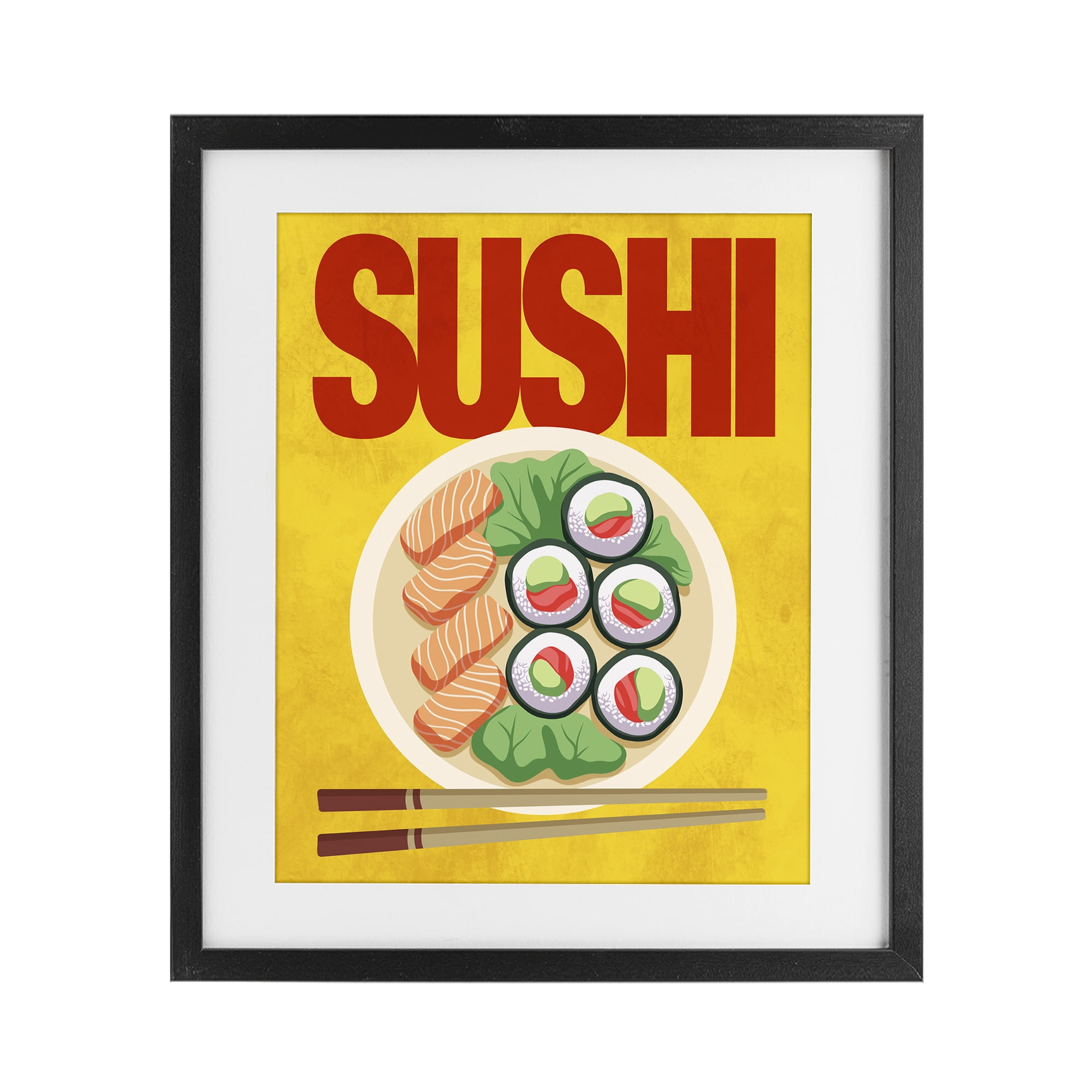 Stupell Industries Bright Sushi & Chopsticks Black Framed Print Under Glass, design by Marcus Prime