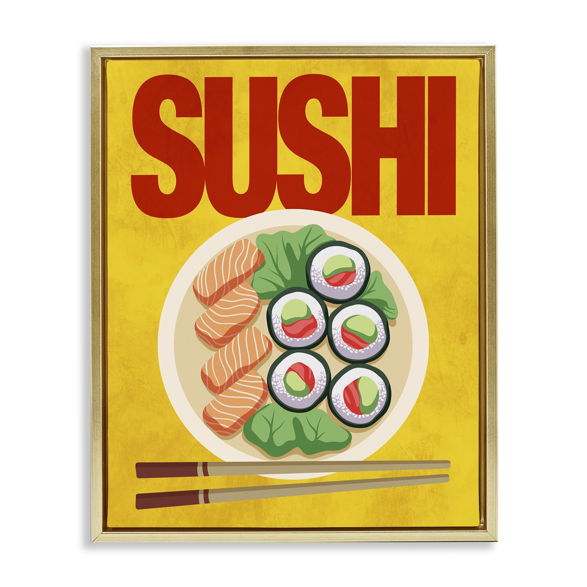 Stupell Industries Bright Sushi & Chopsticks Gold Framed Floater Canvas Wall Art, design by Marcus Prime