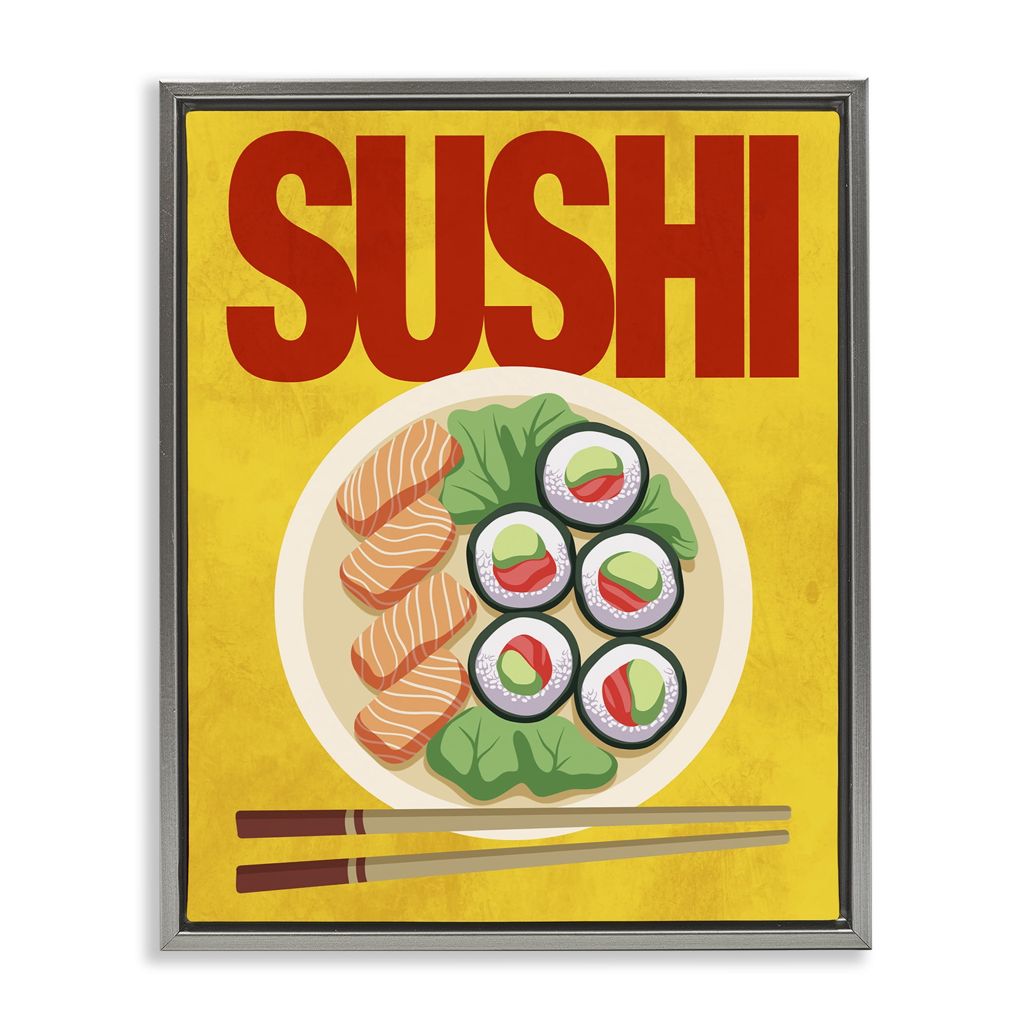 Stupell Industries Bright Sushi & Chopsticks Gray Framed Floater Canvas Wall Art, design by Marcus Prime