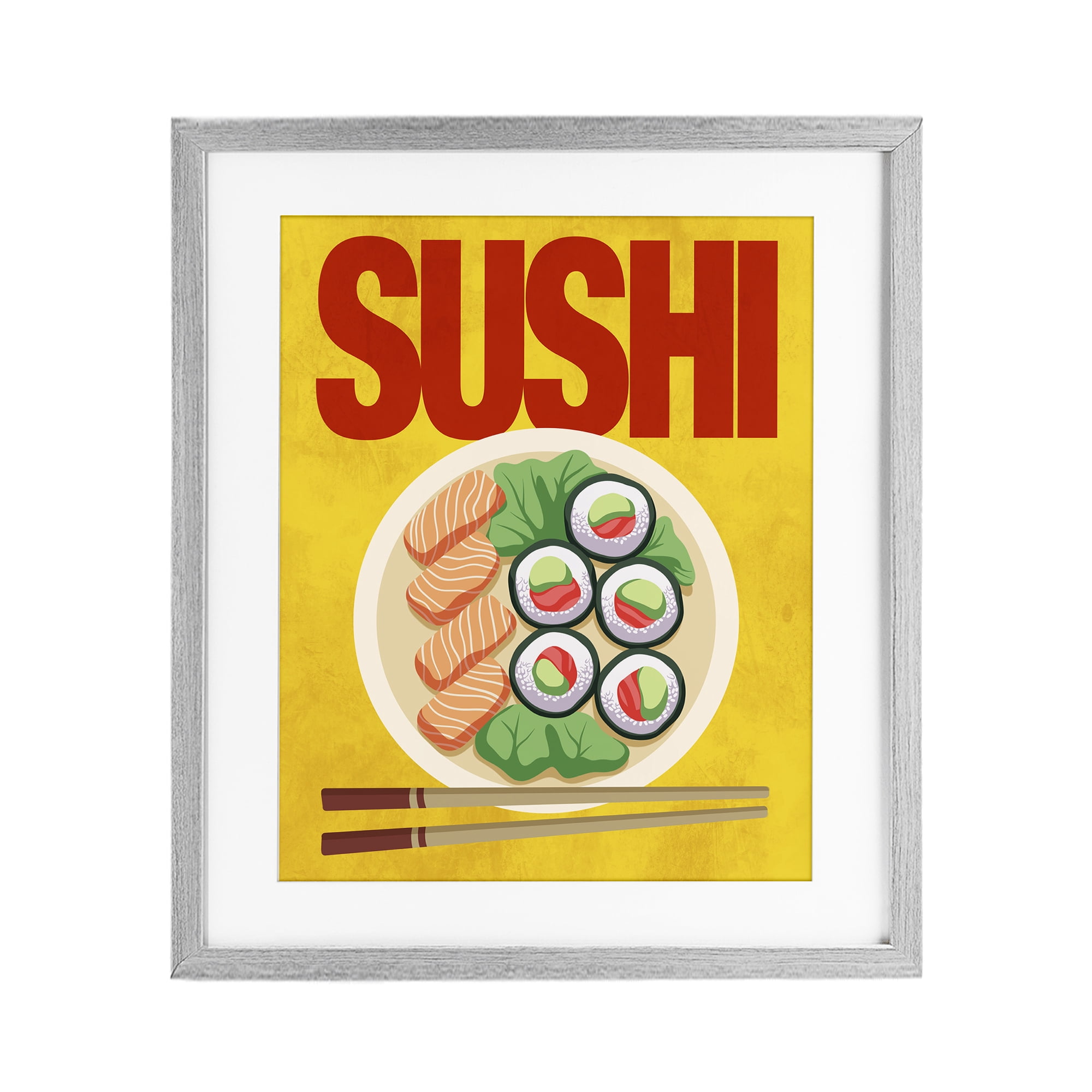 Stupell Industries Bright Sushi & Chopsticks Gray Framed Print Under Glass, design by Marcus Prime
