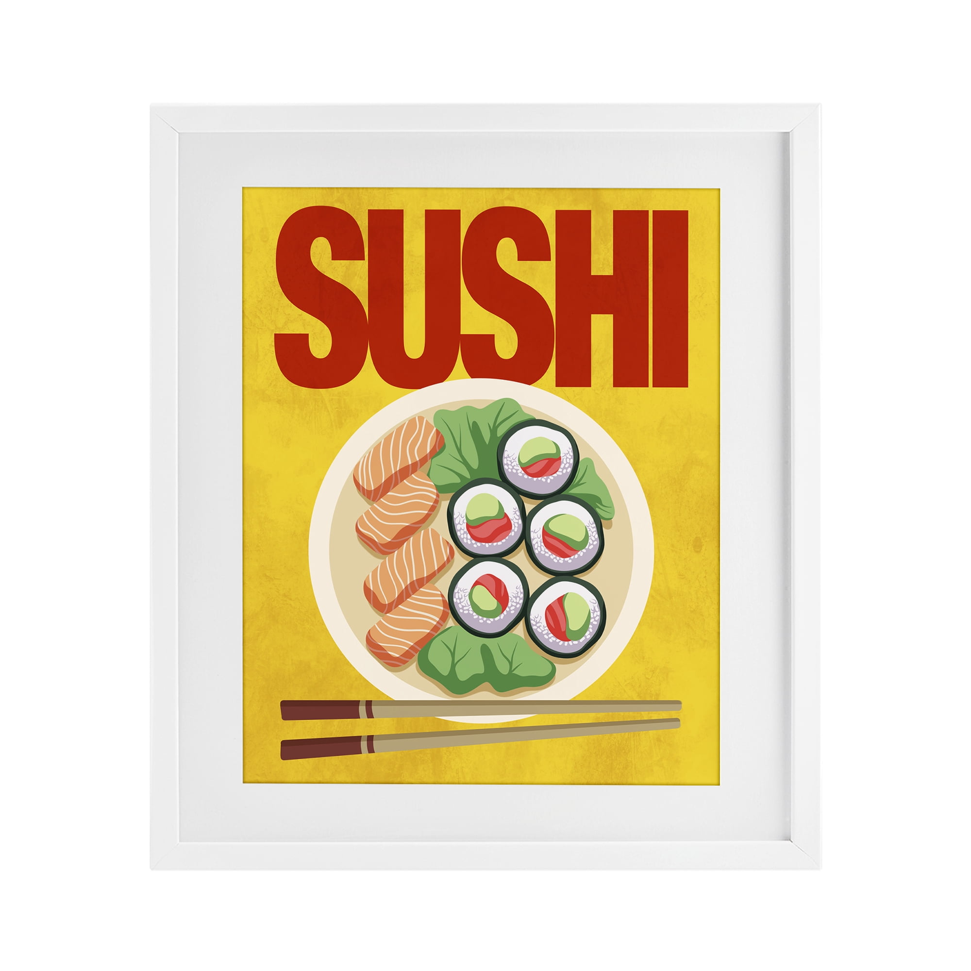 Stupell Industries Bright Sushi & Chopsticks White Framed Print Under Glass, design by Marcus Prime