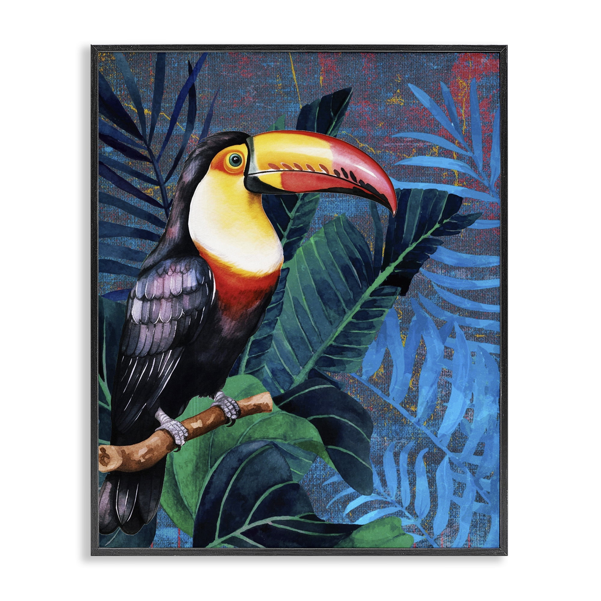 Stupell Industries Bright Toucan Among Leaves Animals Painting Black Framed Art Print Wall Art, 24 x 30