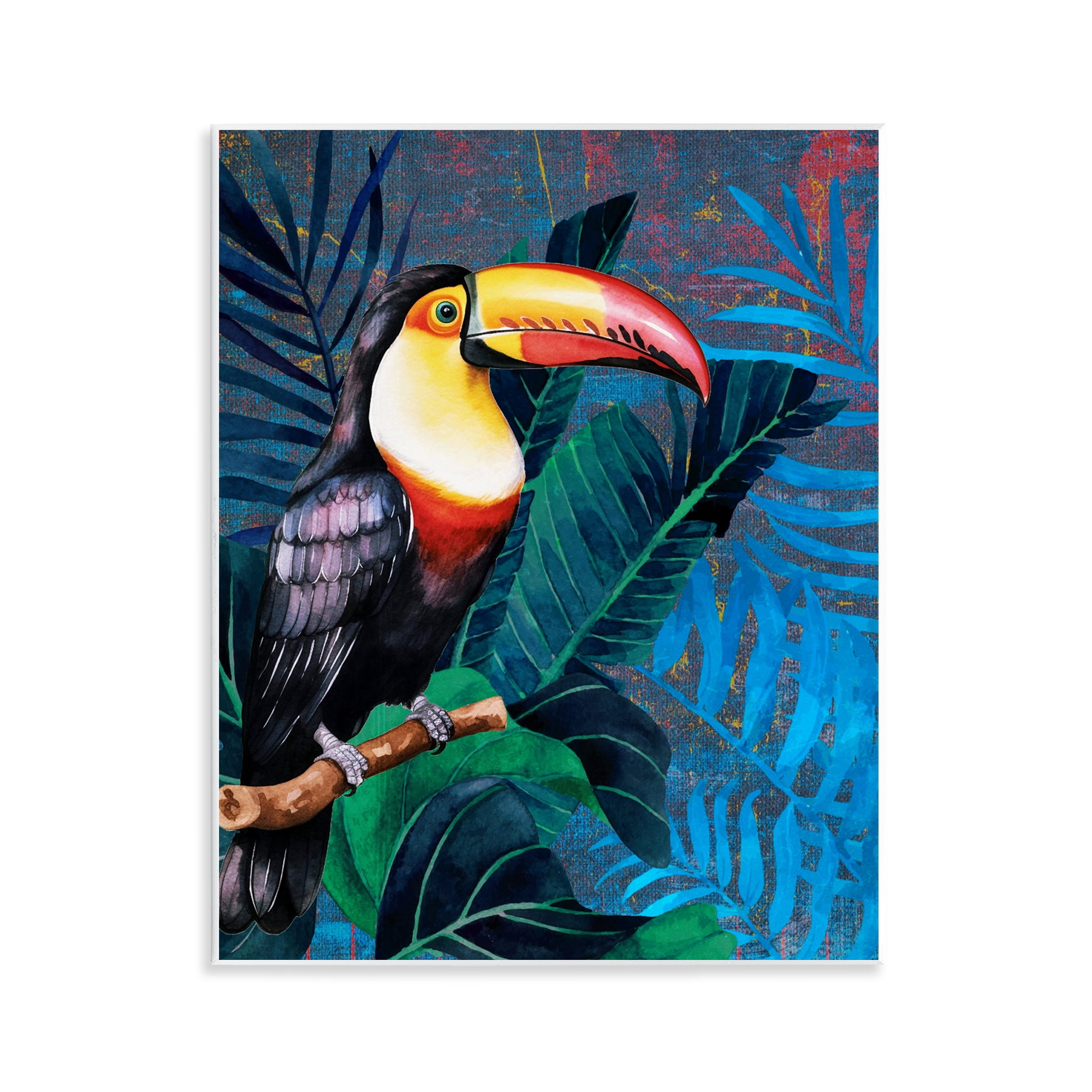 Stupell Industries Bright Toucan Among Leaves Animals Painting Unframed Art Print Wall Art, 11 x 14