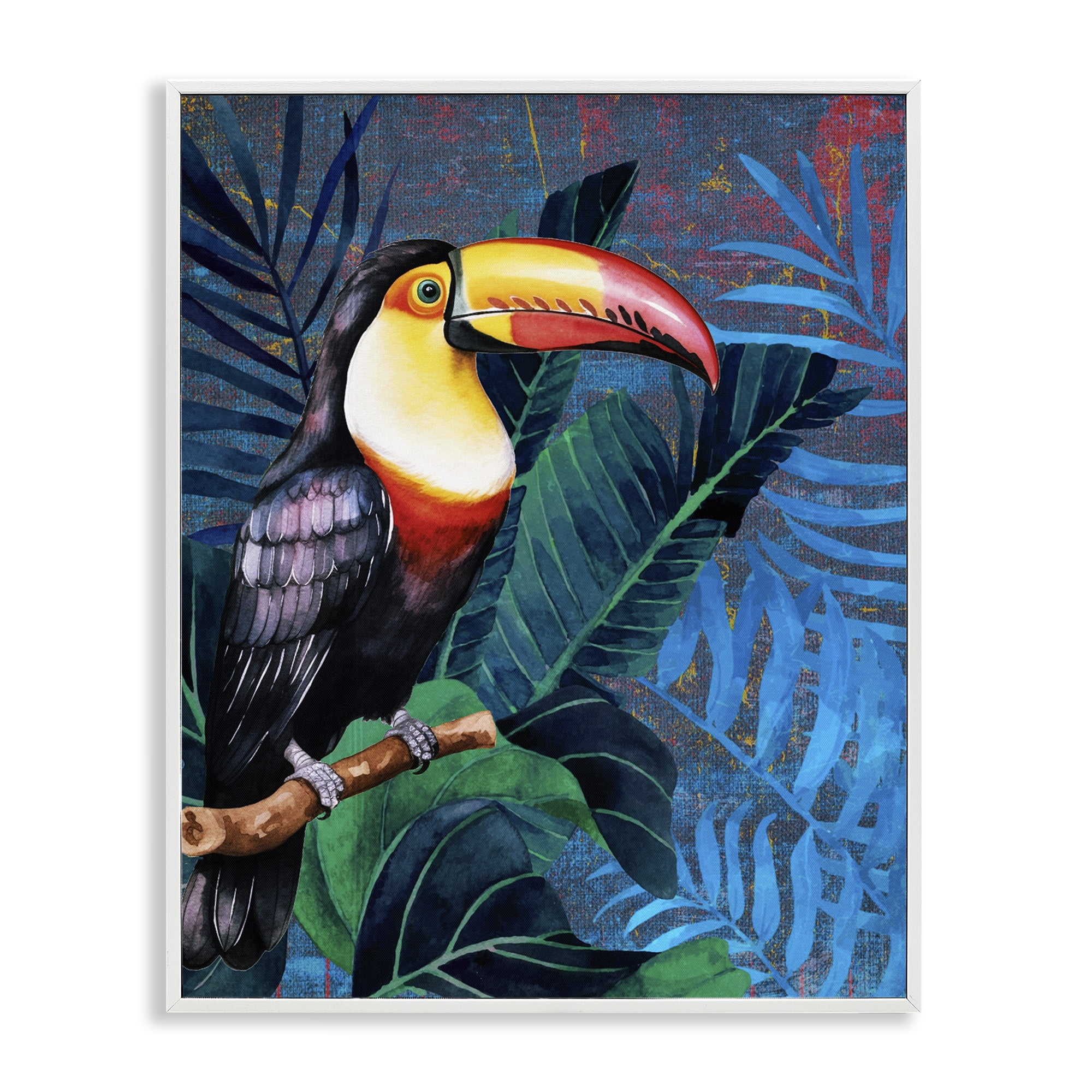 Stupell Industries Bright Toucan Among Leaves Animals Painting White Framed Art Print Wall Art, 11 x 14
