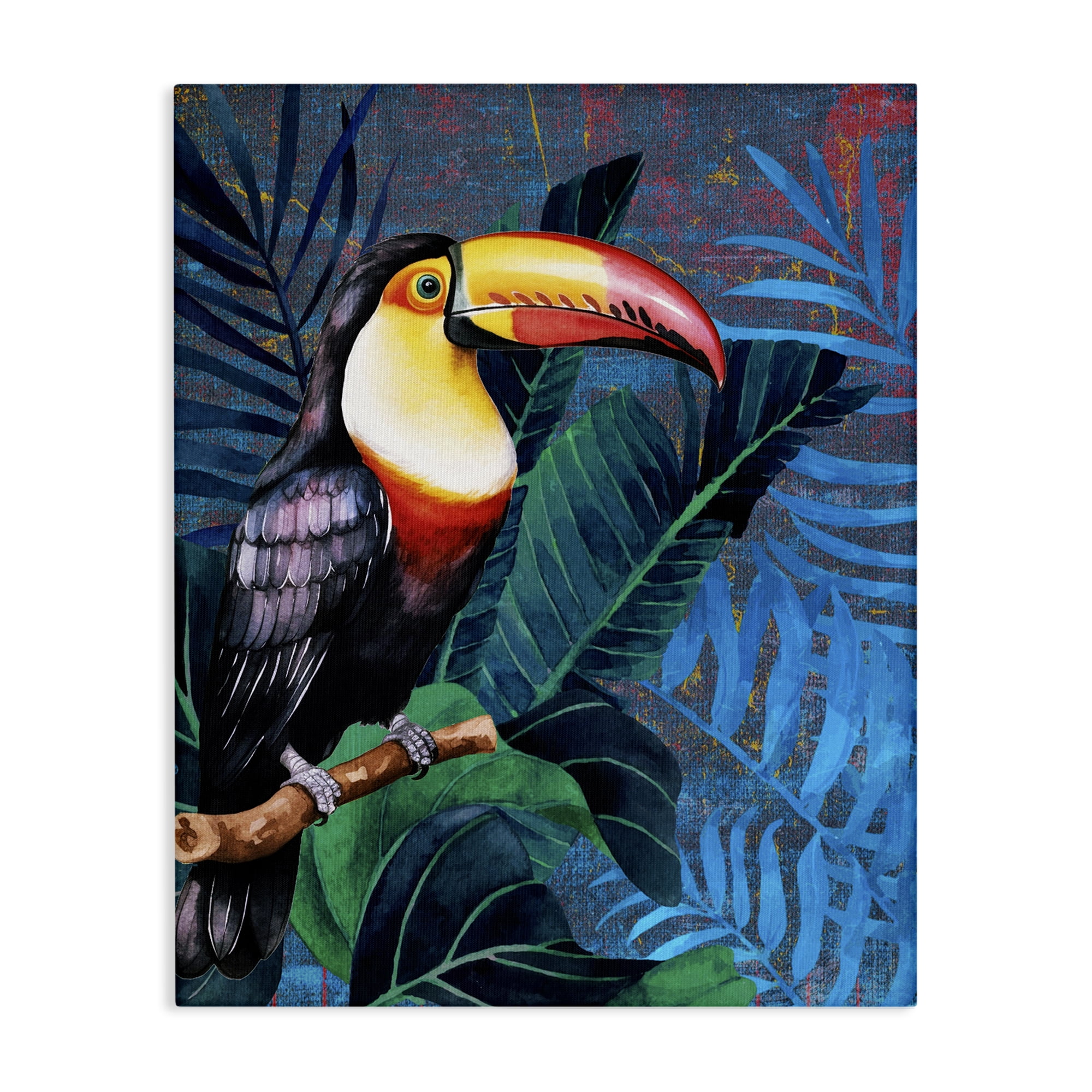 Stupell Industries Bright Toucan Among Leaves Animals Painting Wrapped Canvas Art Print Wall Art, 36 x 48