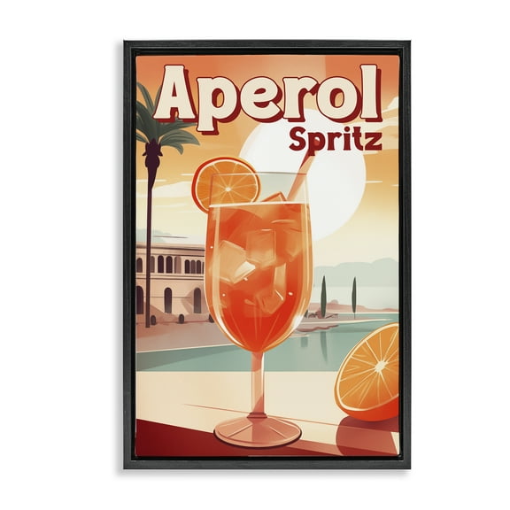 Stupell Industries Bright Tropical Aperol Spritz Food & Beverage Painting Black Floater Framed Canvas Art Print Wall Art, 17 x 25