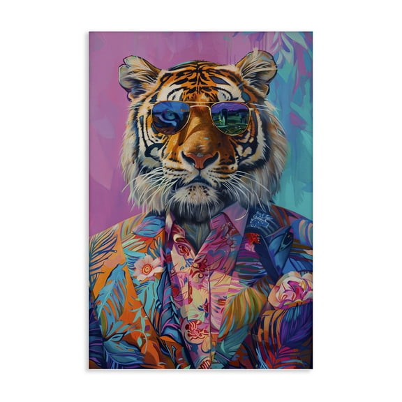 Stupell Industries Bright Tropical Fashion Tiger Animals Painting Wrapped Canvas Canvas Art Print Wall Art, 16 x 24